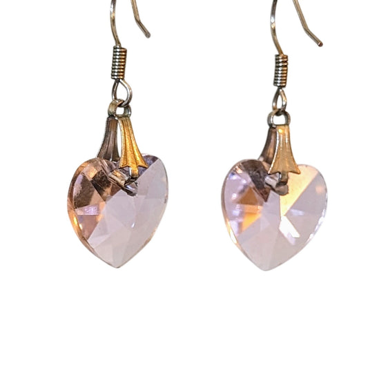 Swarovski Pale Pink Crystal Heart Wire Earrings