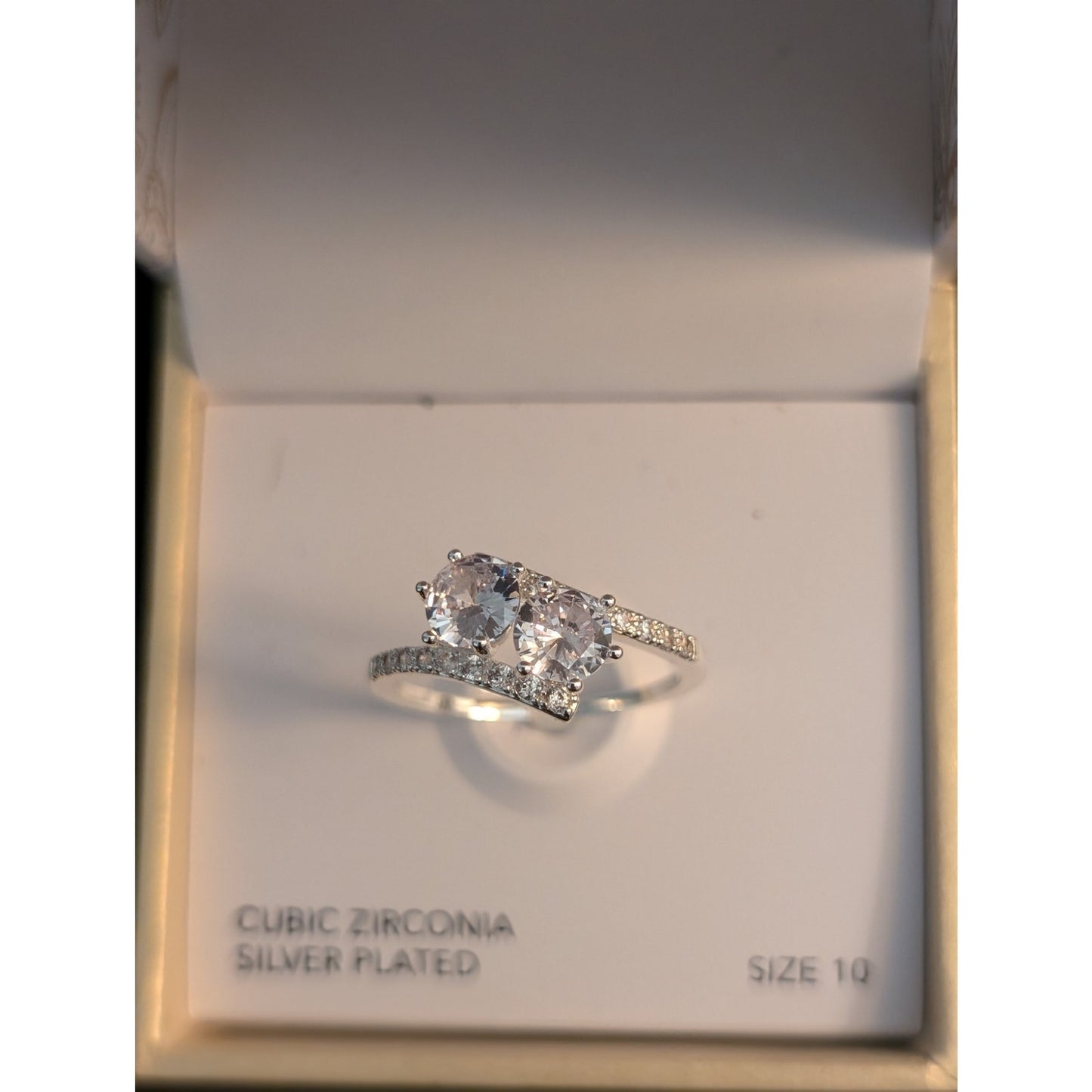 Charter Club NWT Double Solitaire CZ Silver Plated Ring Size 10