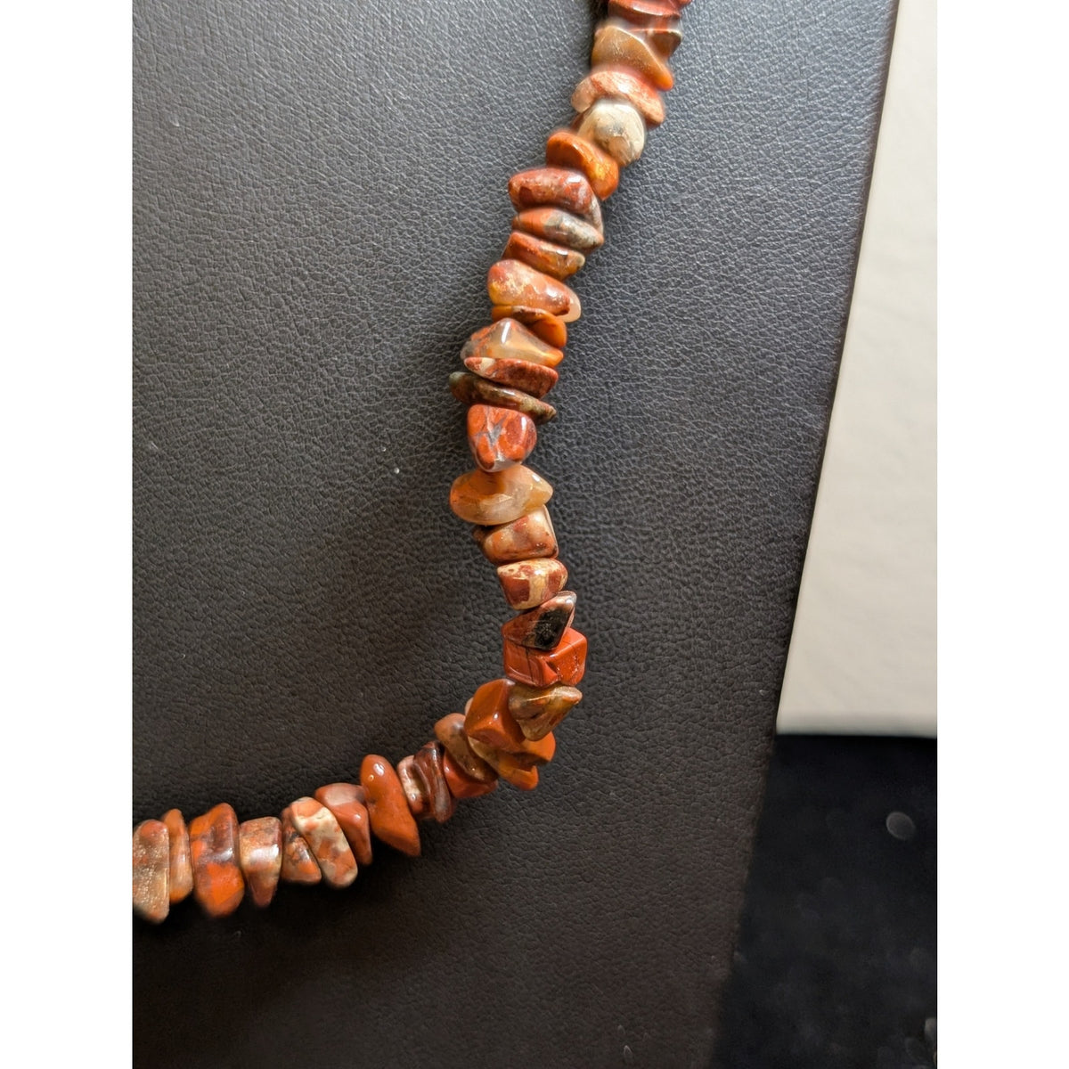 Vintage Brownish Red Gemstone Chip Bead 34" Strand Necklace