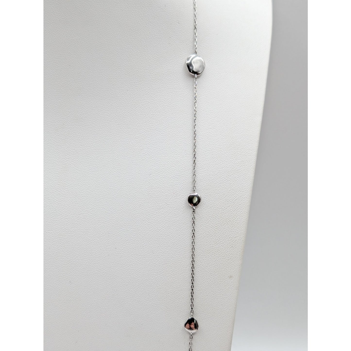 925 Sterling Silver Disk Bead Station 32" Chain Necklace