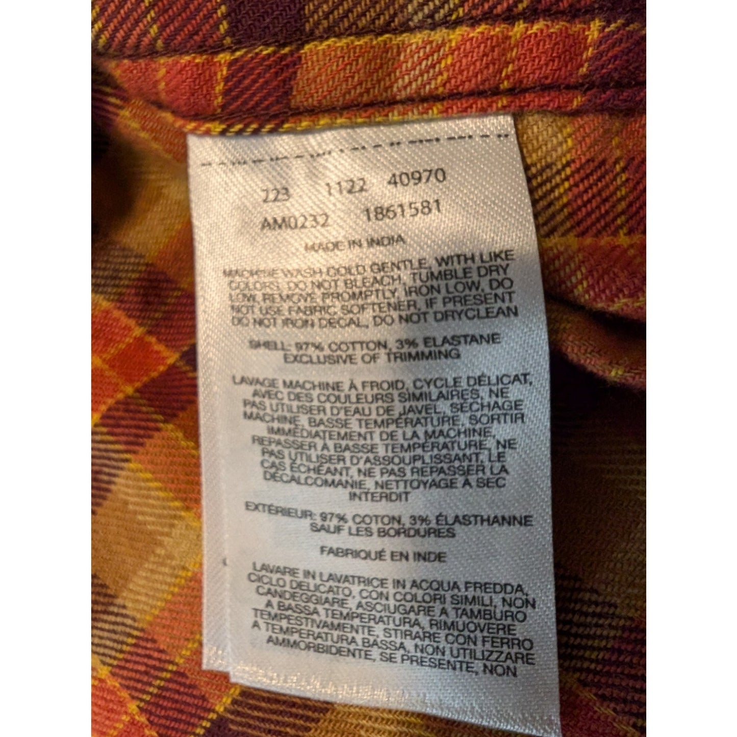 Columbia Orange Plaid Reg Fit Cotton Stretch Flannel Button Up Shirt Mens Sz L