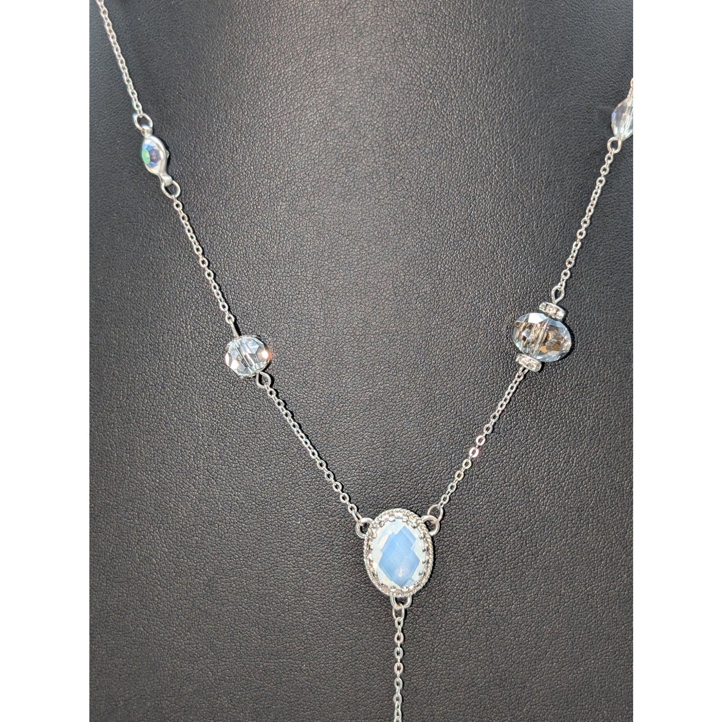 Ali-Khan New York Silver Tone Crystal Y Dangle 18"-21.25" Necklace