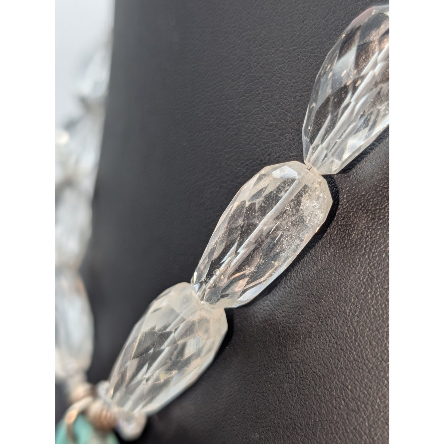 Vtg Faceted Rock Quartz Crystal 925 Sterling Silver Stone Pendant Necklace