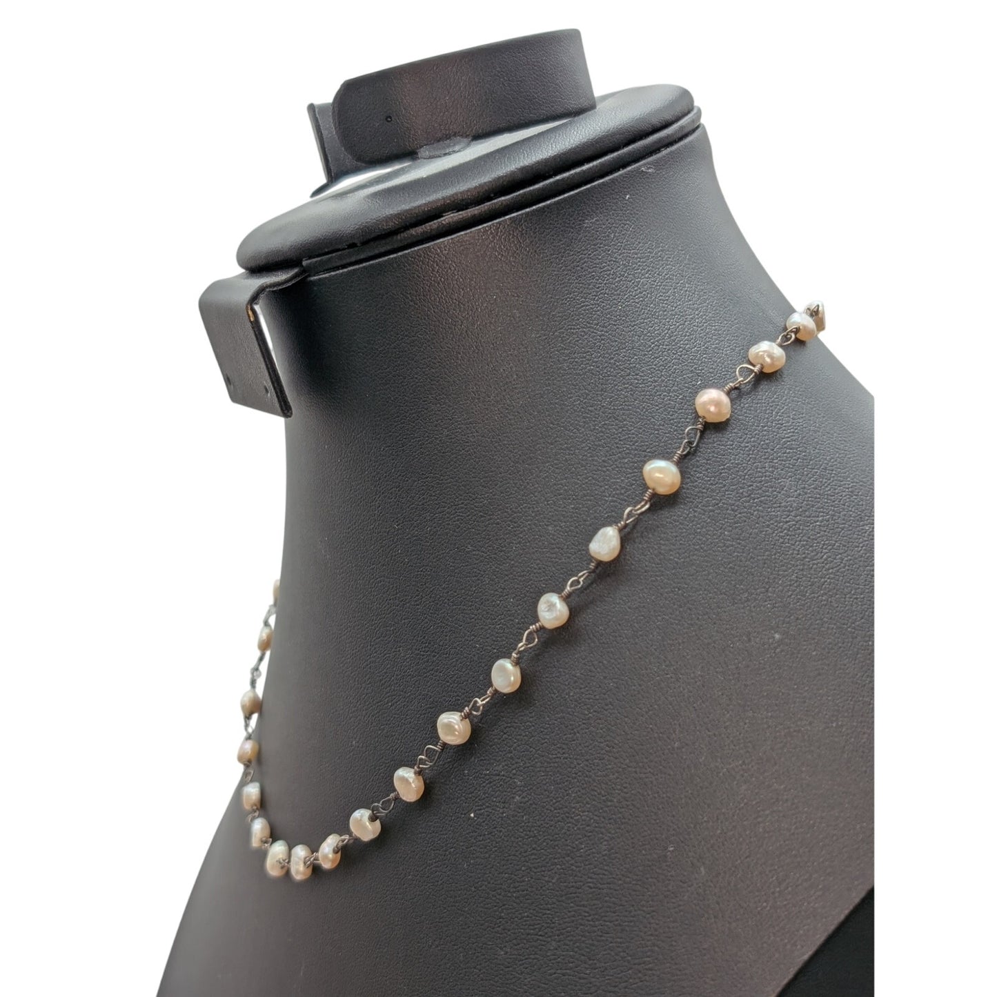 Vtg Genuine Pearl Rosary Chain 925 Sterling Silver Toggle Clasp 18.5" Necklace