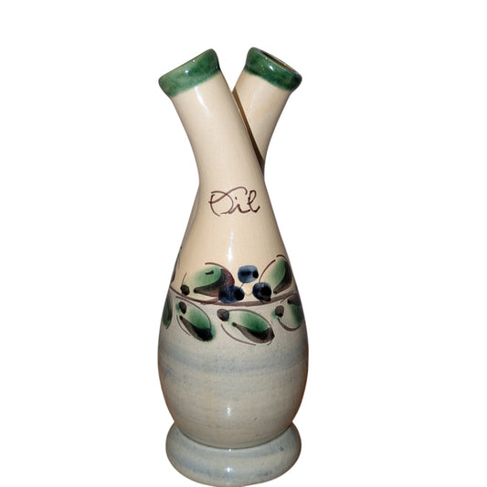 Vintage Hand-Painted Made in Spain Oil & Vinegar Decanter W/Out Pour Cork Spouts