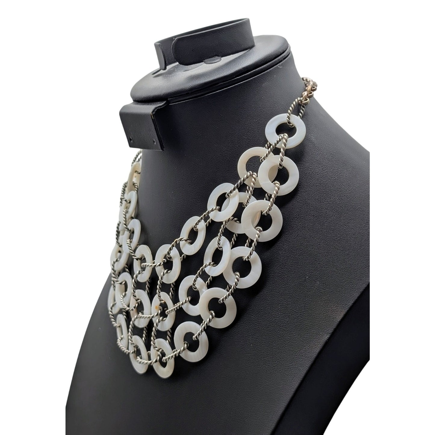 Premier Designs Shell Multi-Layer Circle Bib Silver Tone Chain 16.25" Necklace