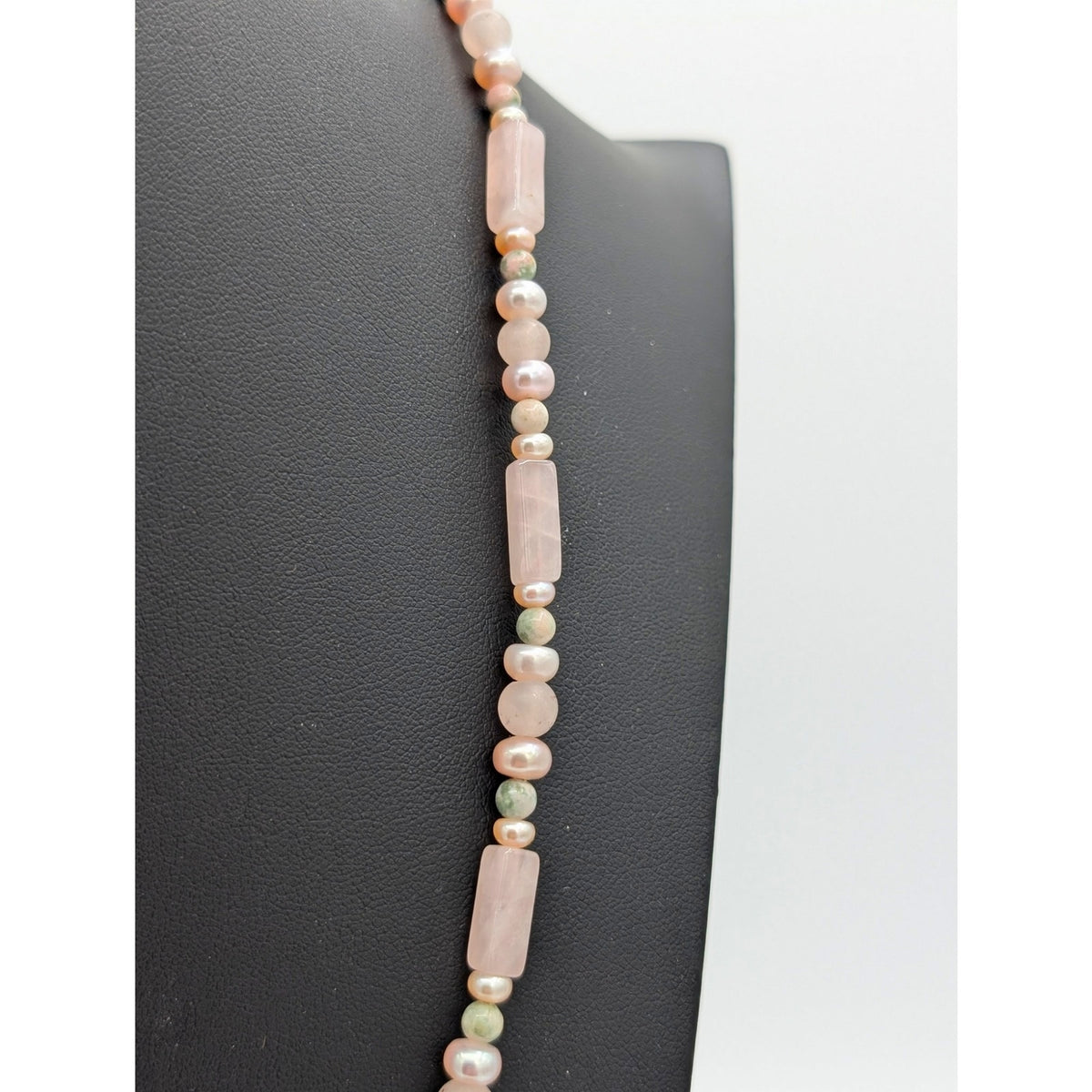 Vintage Pink Quartz Bar Agate Pearl Bead Hook Clasp 24" Necklace