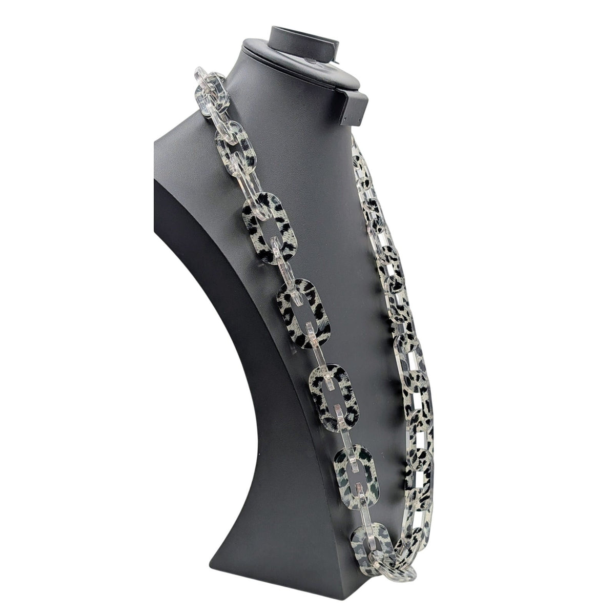Zenzii Kelsey Gray Black Animal Print Chunky Resin Graduated Chain 36" Necklace
