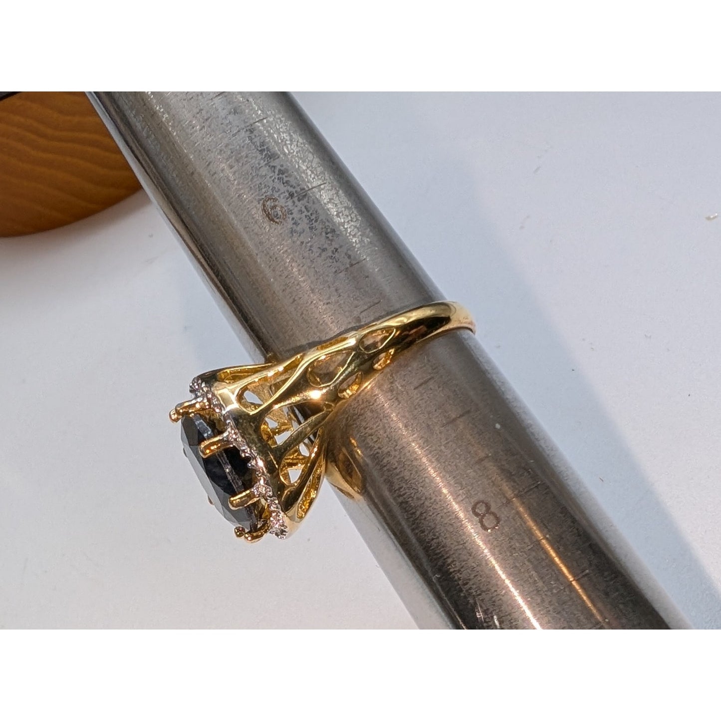 925 Sterling Vermeil Sapphire & Diamond Ring Size 6.75