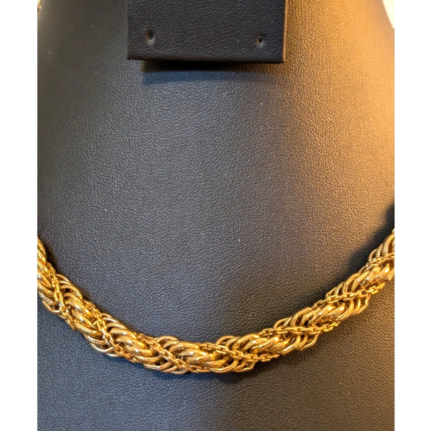 Vintage Monet 40s Gold Tone Braided Textured Rope Choker 15"-17" Necklace