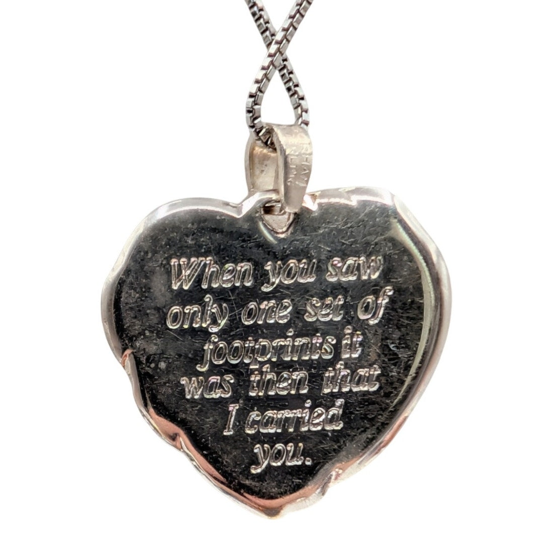 Gorham 925 Sterling "Footprints in the Sand" Heart Pendant Box Chain Necklace