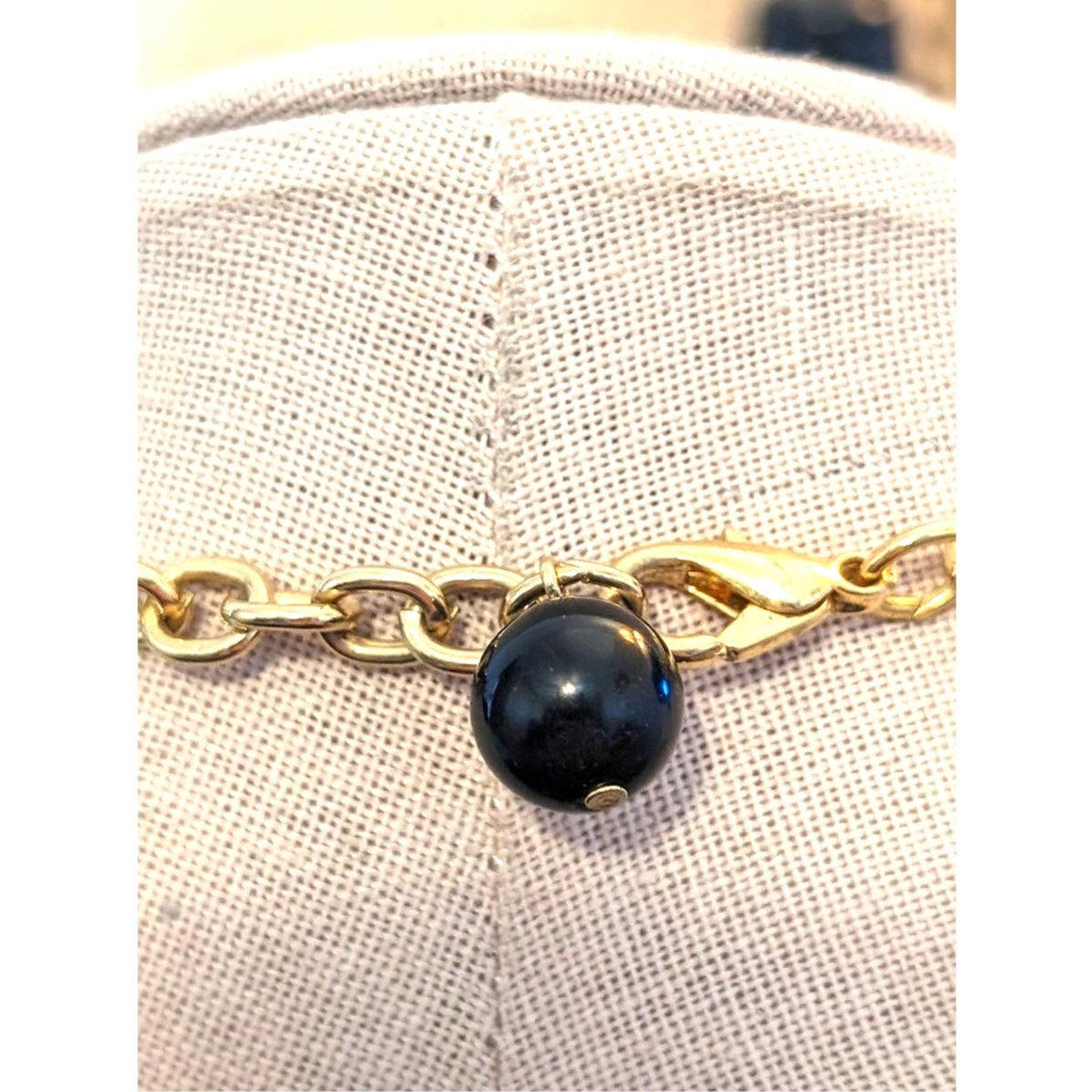 Chunky Vintage 80s Gold Tone X Link Black Enamel Necklace