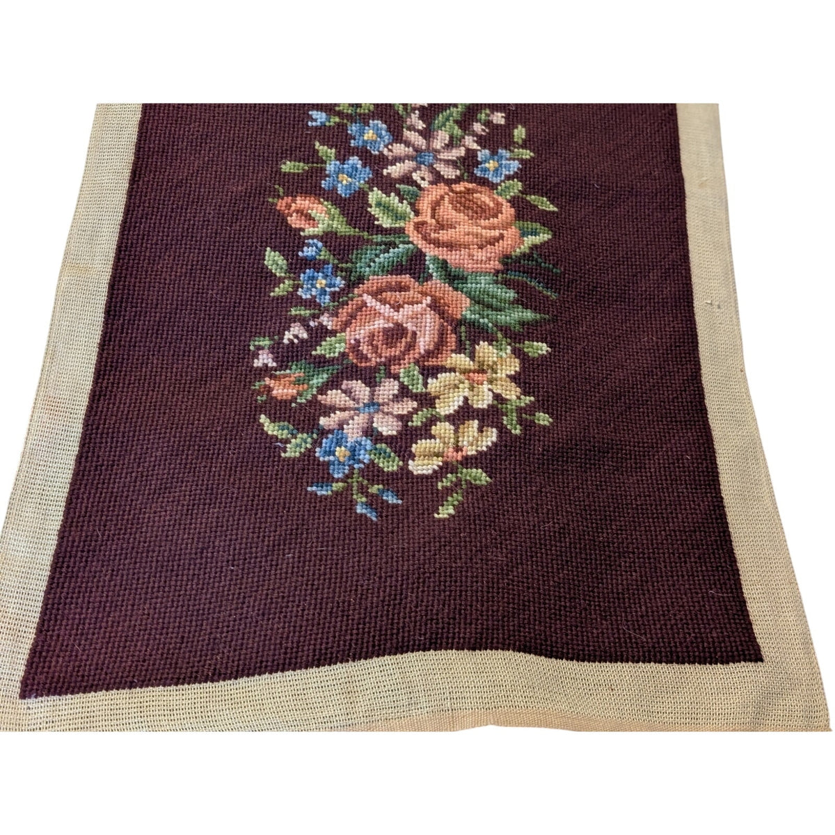 Vintage Burgundy Floral Arrangement Completed Needlepoint Design