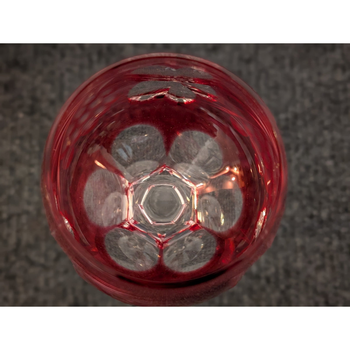Vtg Two Czech Bohemian Red Cut to Clear Crystal Grapes Design Wine Stem Goblets