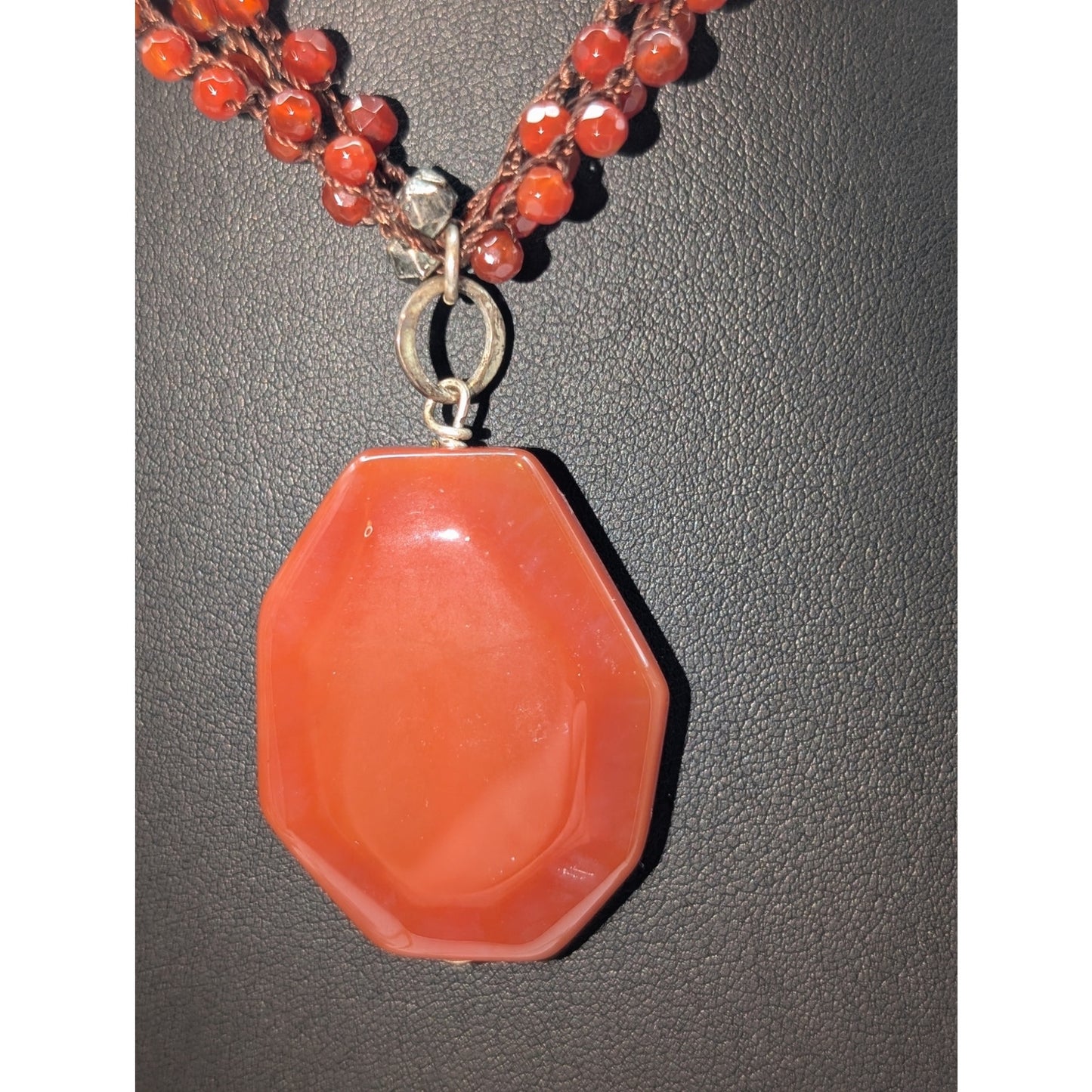 Vintage J. Jill 90s Carnelian Silver Tone Multi Strand Beaded Pendant Necklace