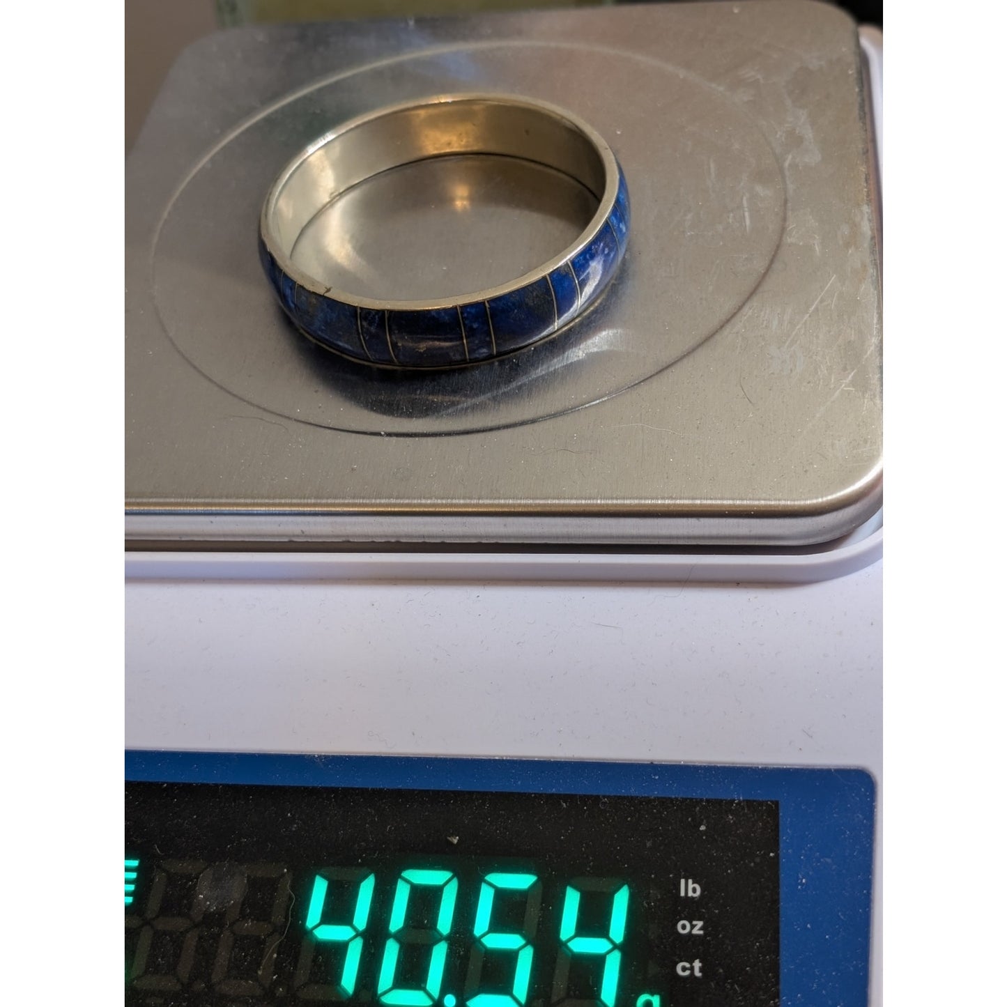 Vintage Sterling Lapis Lazuli Inlaid Bangle Bracelet 40.54 grams