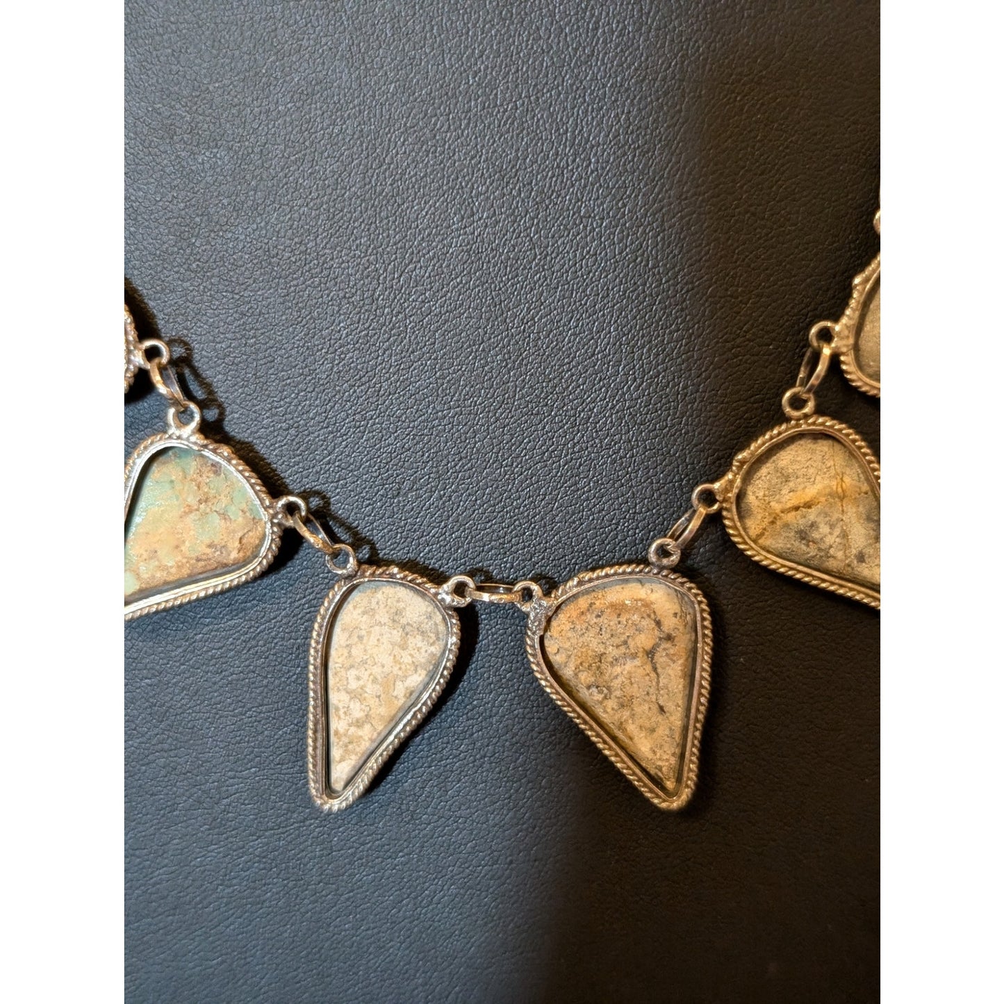 Vintage Teardrop Turquoise Stone Source Unknown Sterling Statement Necklace