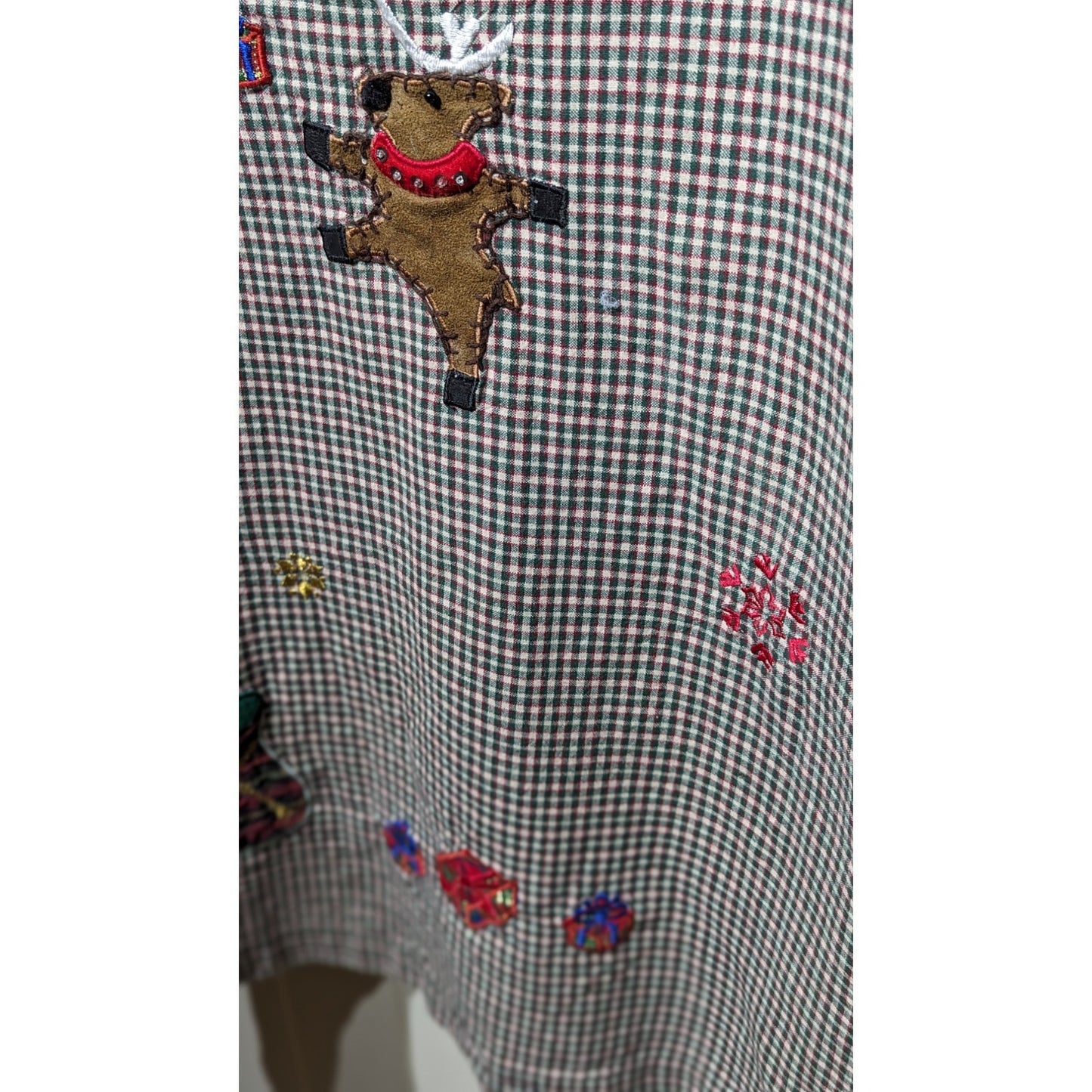 Vintage 1990s Lemon Grass Plaid Santa Reindeer Christmas Jumper Sz 2X