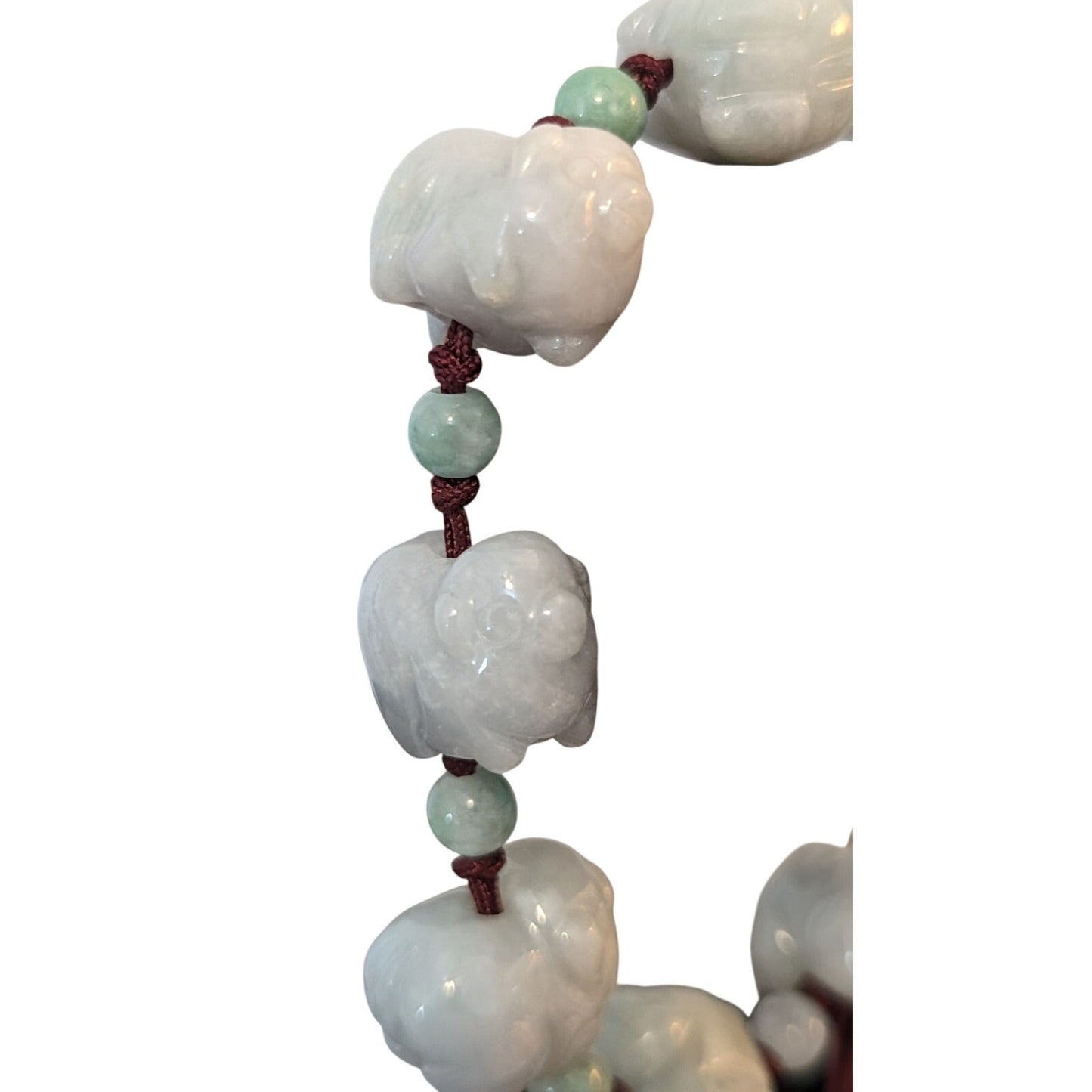 Green Stone Carved Pig Charm Pull Adjustable Bracelet