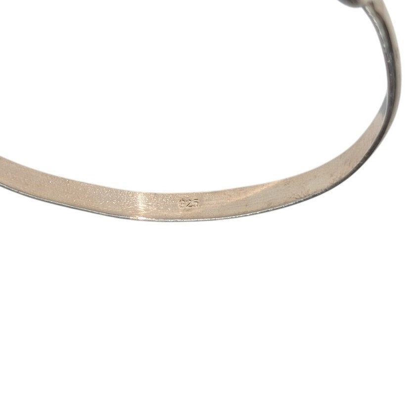 Vintage 925 Sterling Dangle Heart Charm Ball Hook Clasp Bangle Bracelet