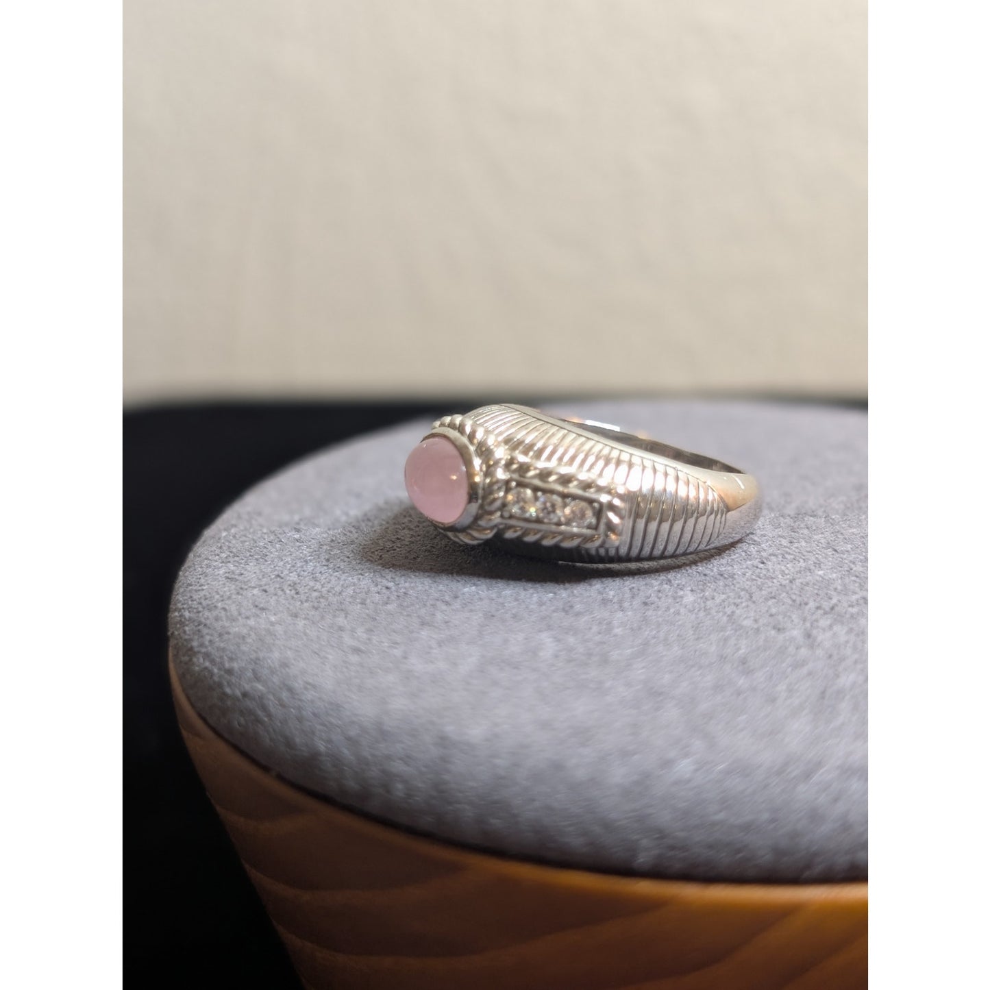 Judith Ripka Sterling Silver Pink Rose Quartz & Diamonique Ring Size 7.75