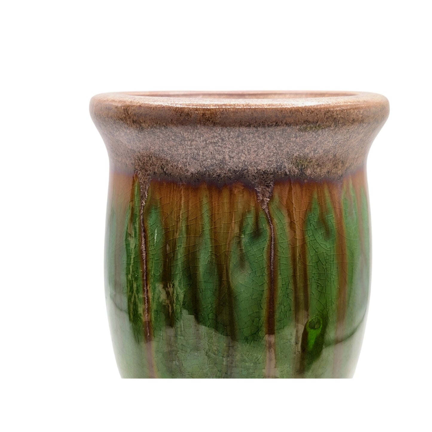 Mid-Century Modern Unsigned Green Drip Glaze Pottery Vase