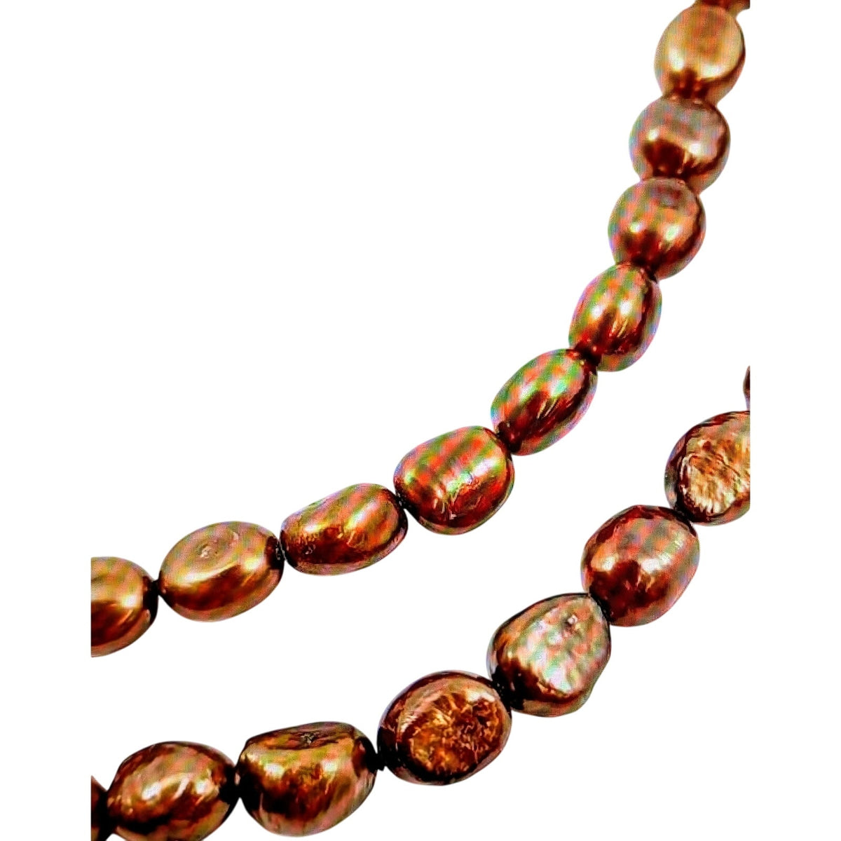 Vintage 66" Copper/Bronze Tone Freshwater Pearls Necklace 115.7g