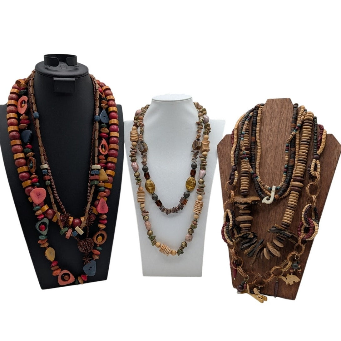 Reseller's Delight. Lot of Eleven Chunky Tribal Natural Beaded Necklaces