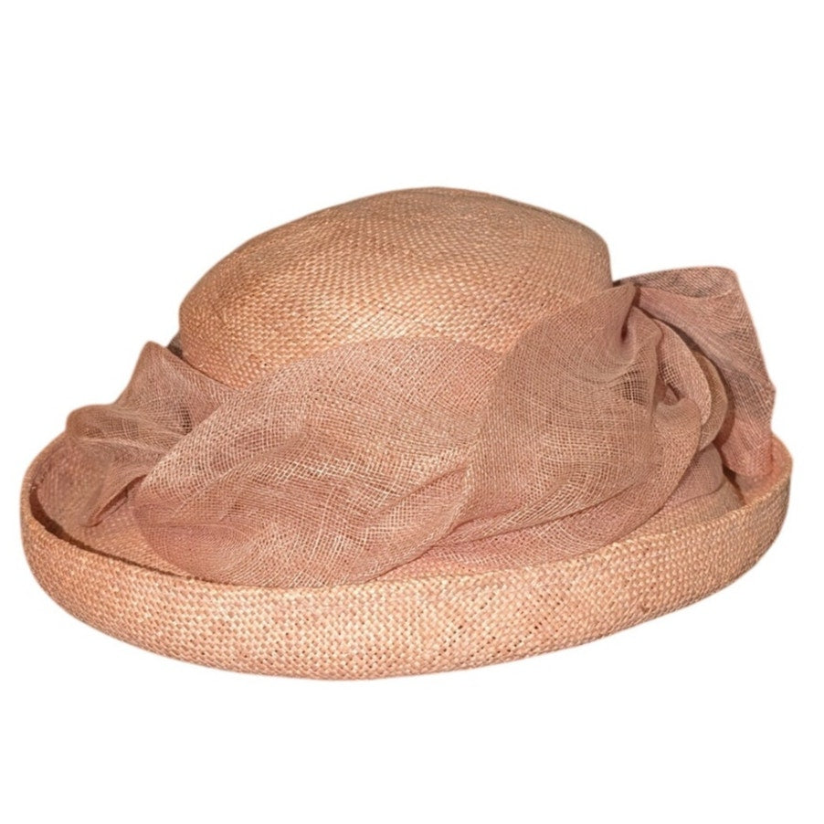 Betmar New York Vintage Blush Pink Straw Bow Detail Straw 22" Hat Upturned Edge