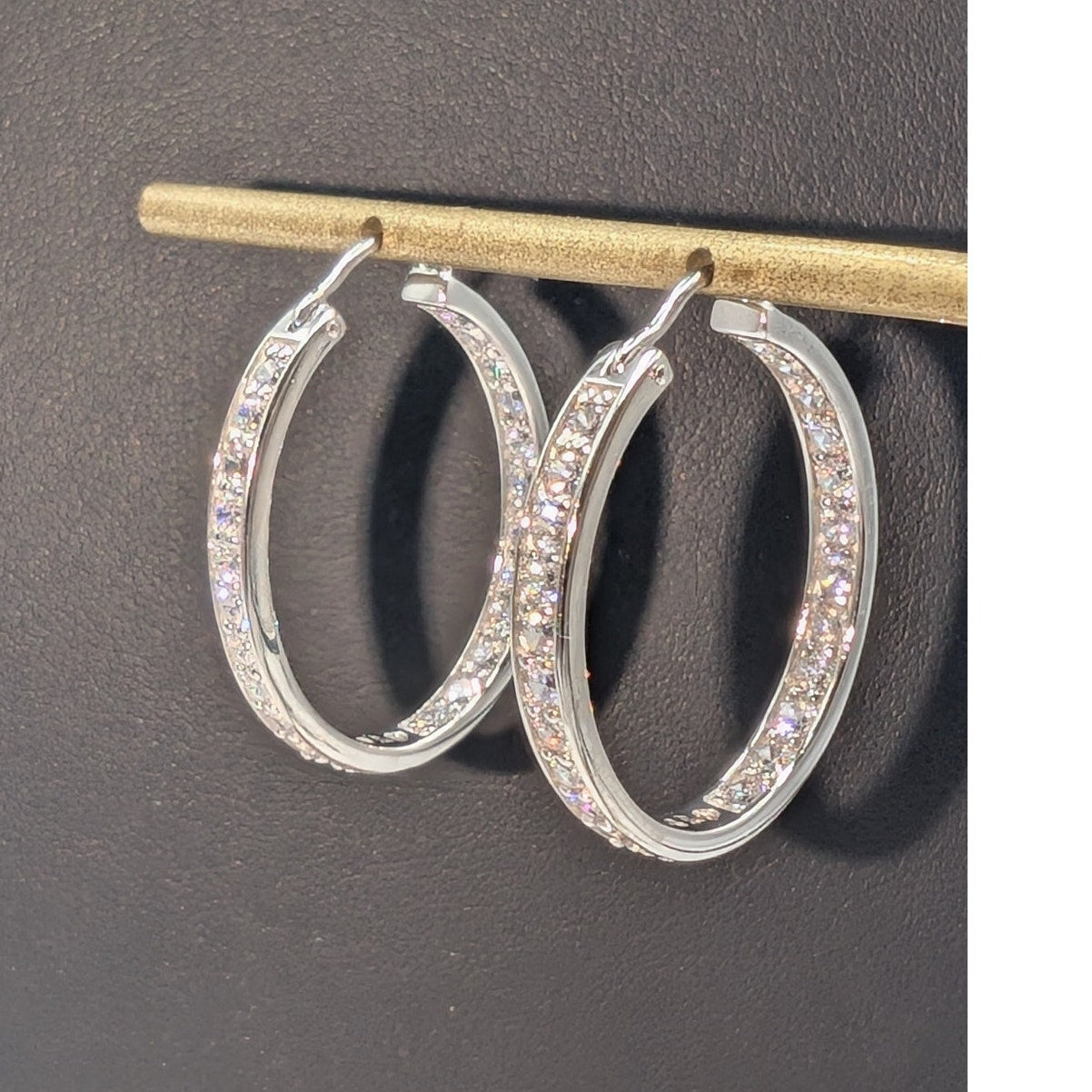 925 Sterling Silver In and Out CZ Hoop Earrings Marked dm