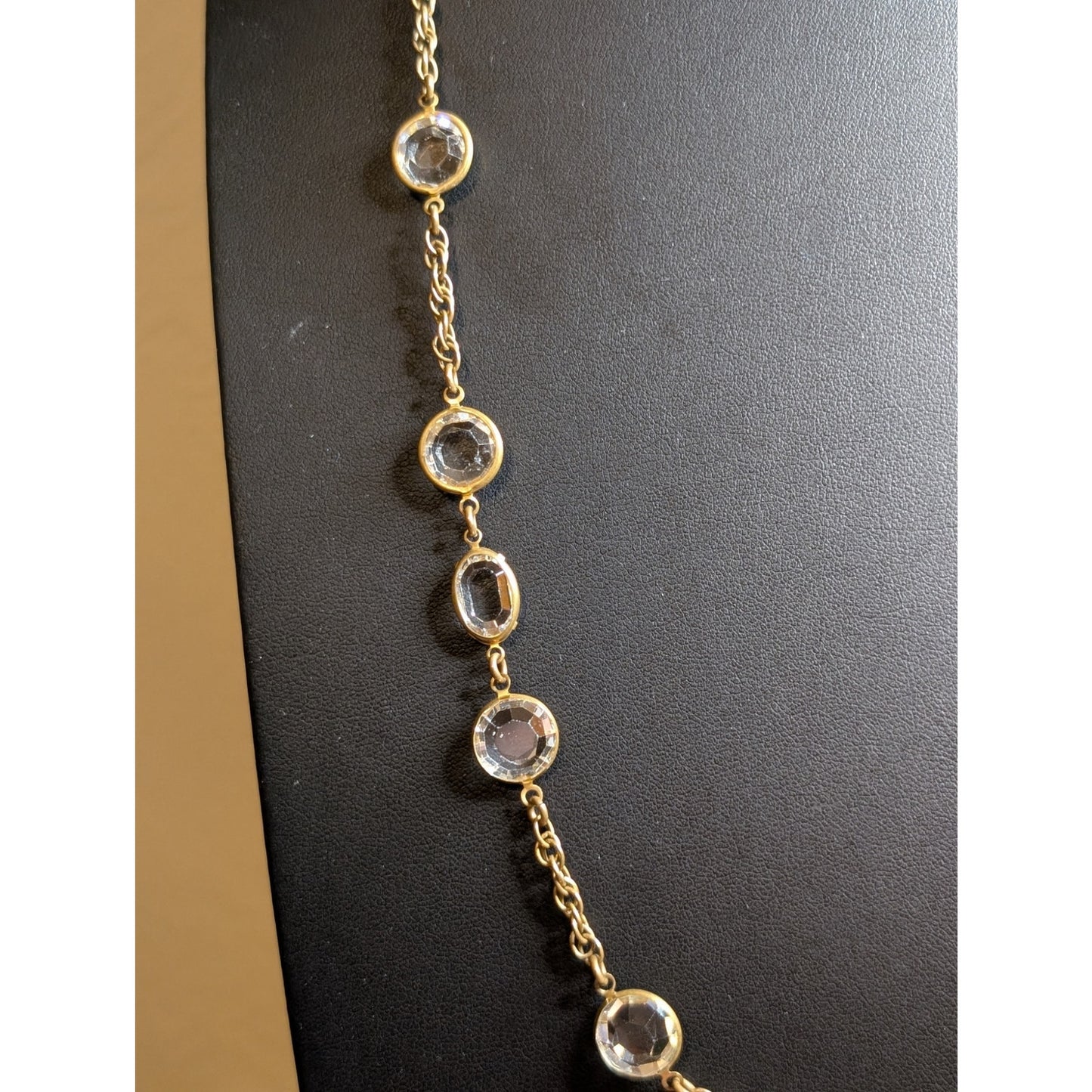 Vintage Signed Miriam Haskell Crystal Gold Tone Chain Long Necklace