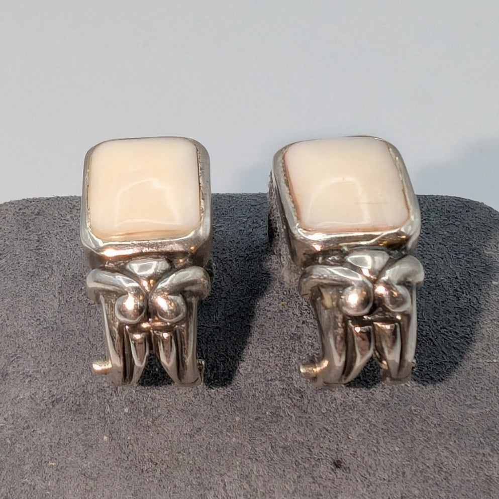 Estate Vintage Mother of Pearl Sterling Silver Pierced Earrings