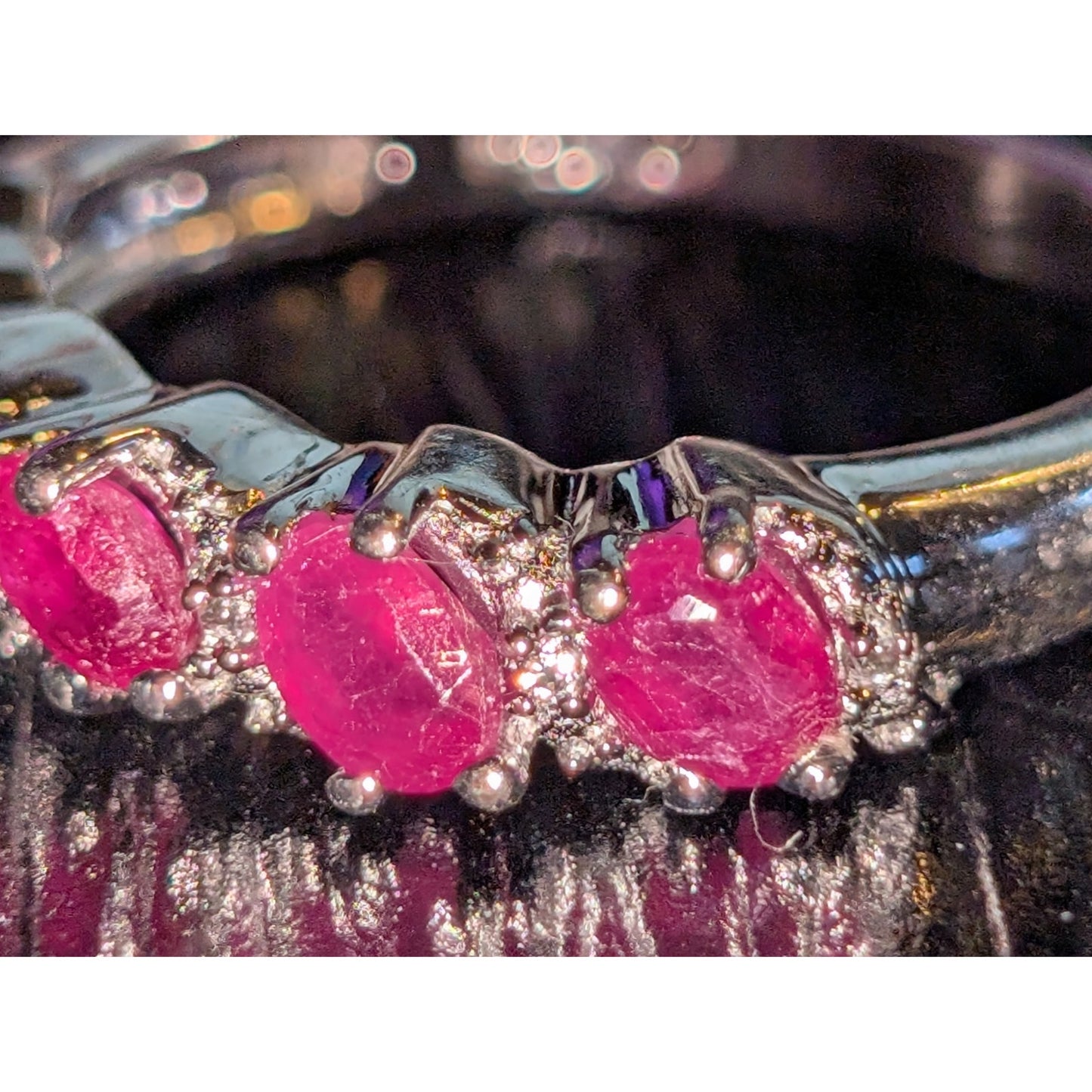 925 Sterling Ruby Diamond Band Ring Size 7