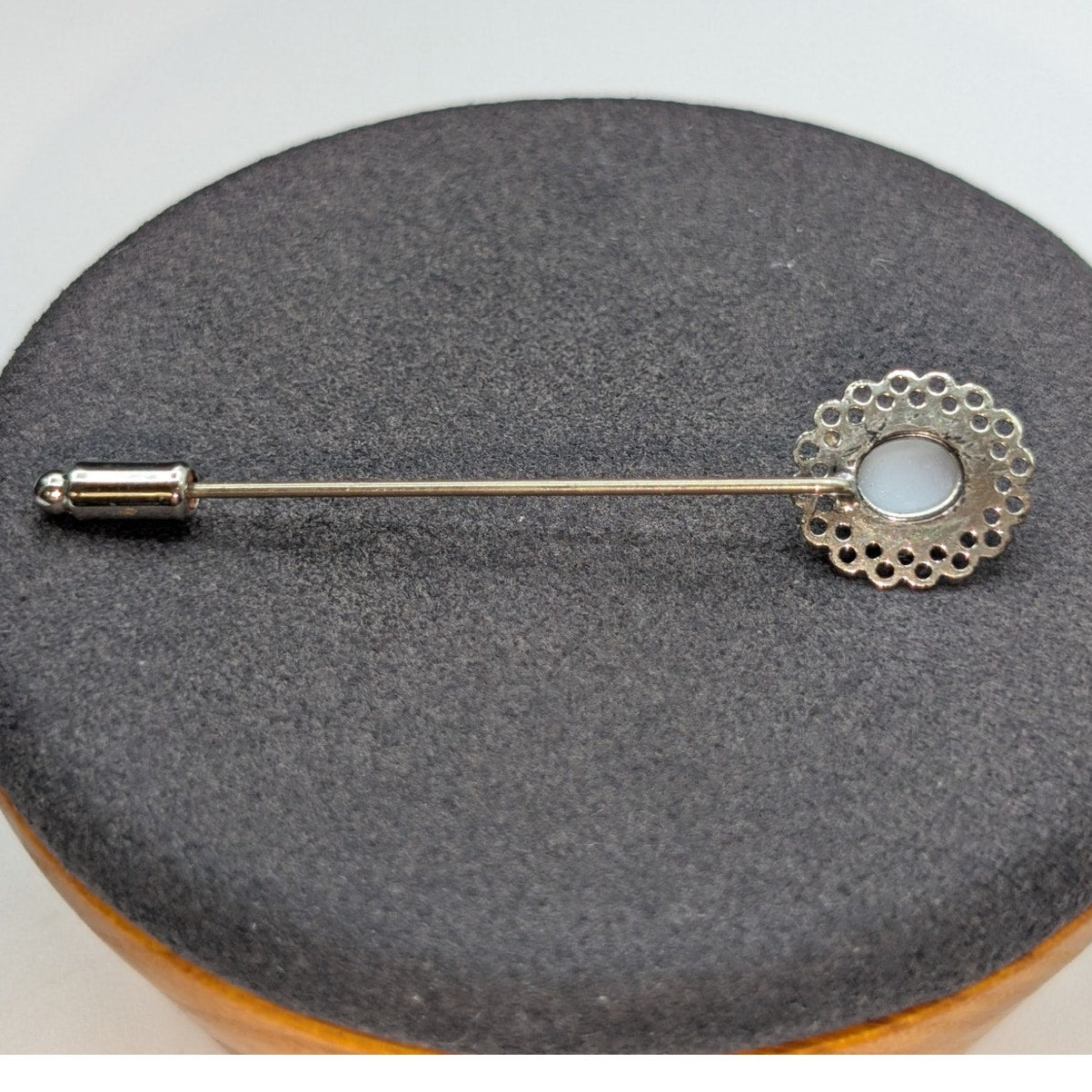 Vintage Silver Tone Moon Stone Look Filigree 2.5" Stick Pin