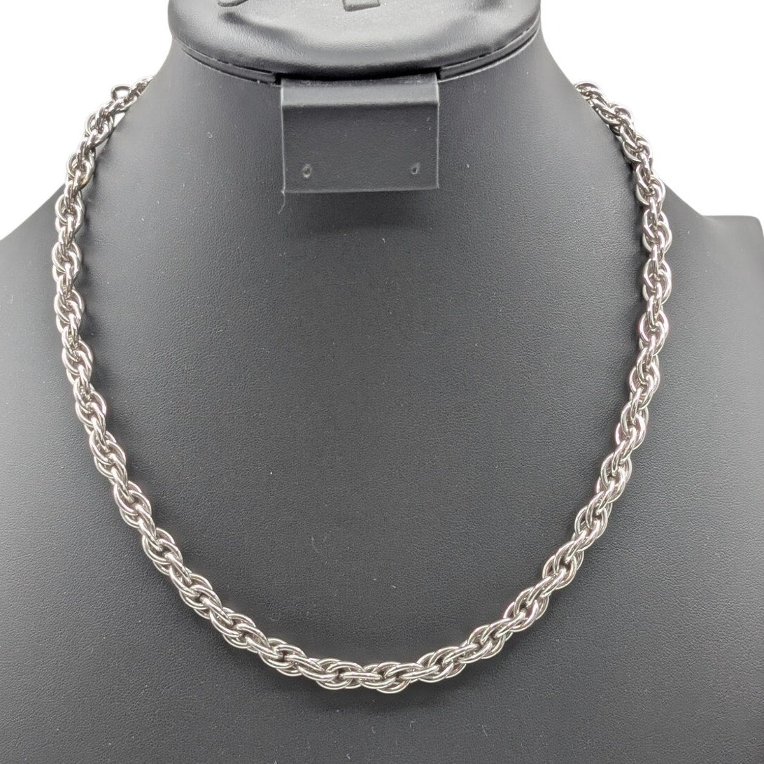 Vintage Heavy Thick Silver Tone Rope Chain Hook Clasp 20.5" Necklace