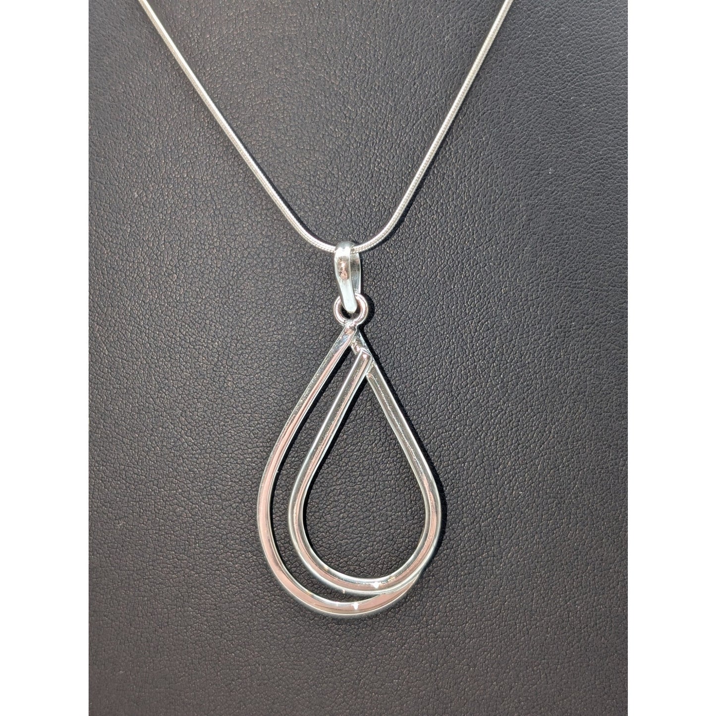 925 Sterling Silver Double Teardrop Pendant Snake Chain 18" Necklace