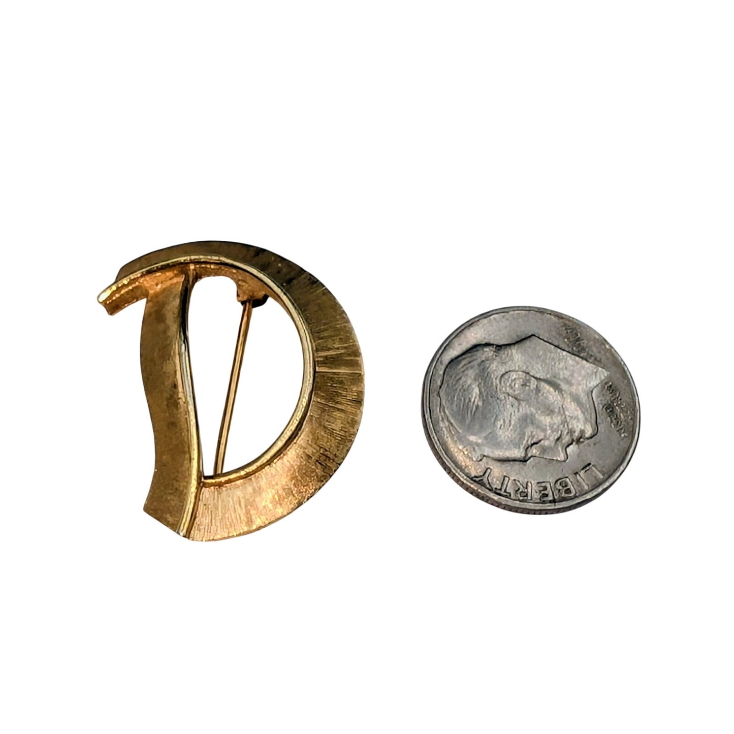 Vintage Crown Trifari Brushed Gold Tone Initial 'D' Brooch