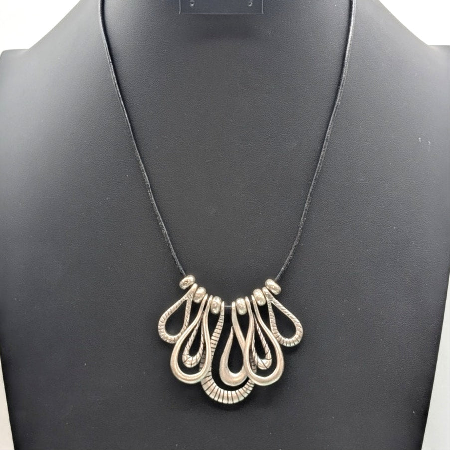 Chico's Silver Tone Corded Loopy Dangle Beaded 16"-20" Necklace