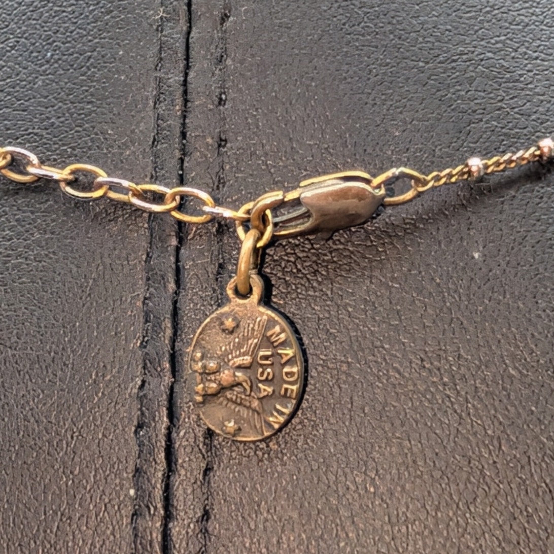 Vtg Anne Koplik Designs Crystal Antiqued Brass Beaded Chain Dragonfly Necklace