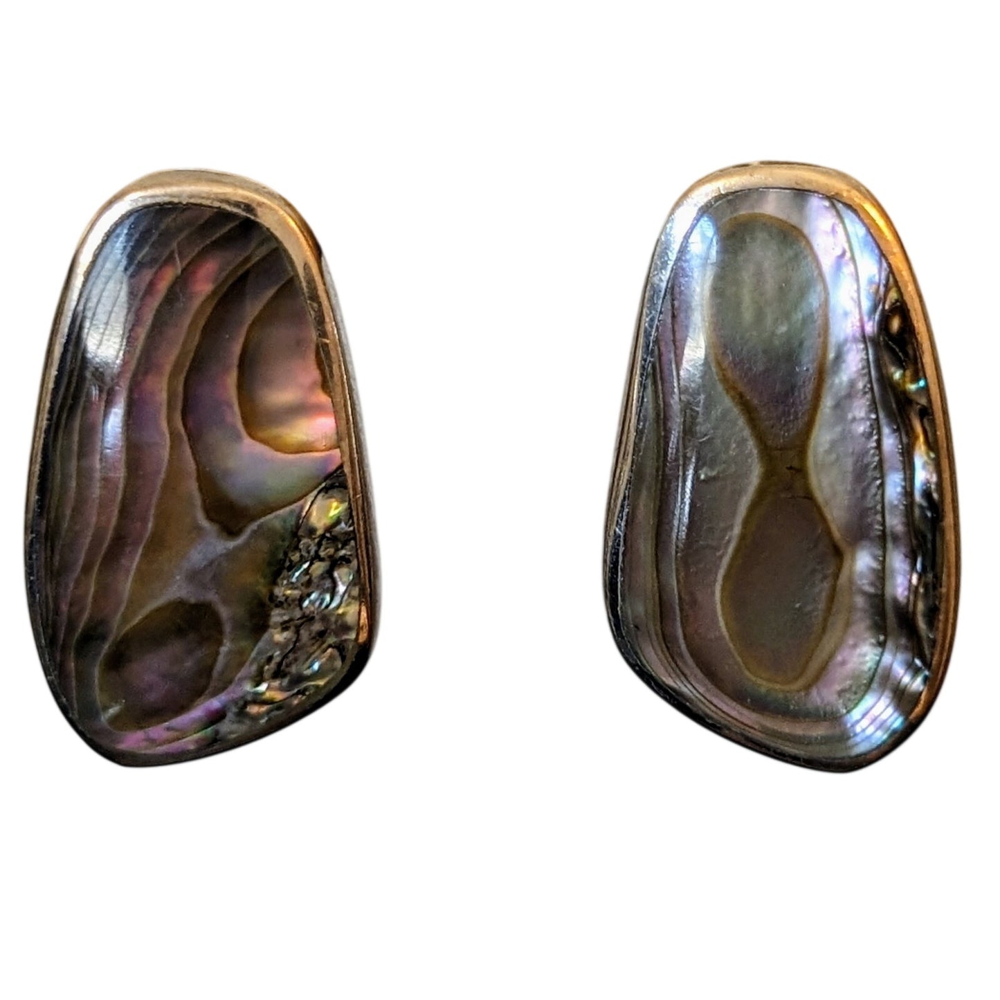 Marked 925 Sterling Silver Abalone Shell Post Earrings