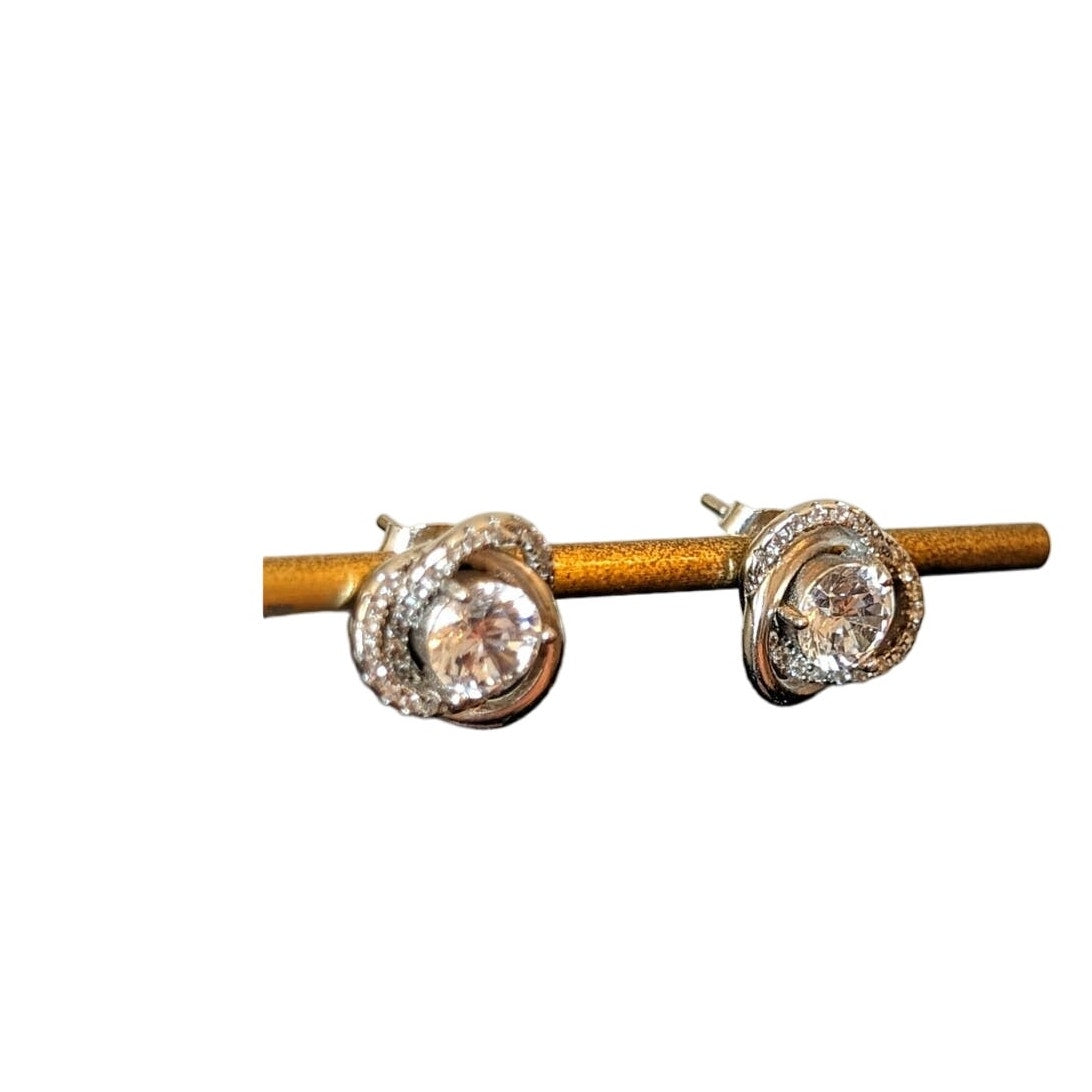 Marked IBB CH 925 Sterling CZ Swirl Post Earrings