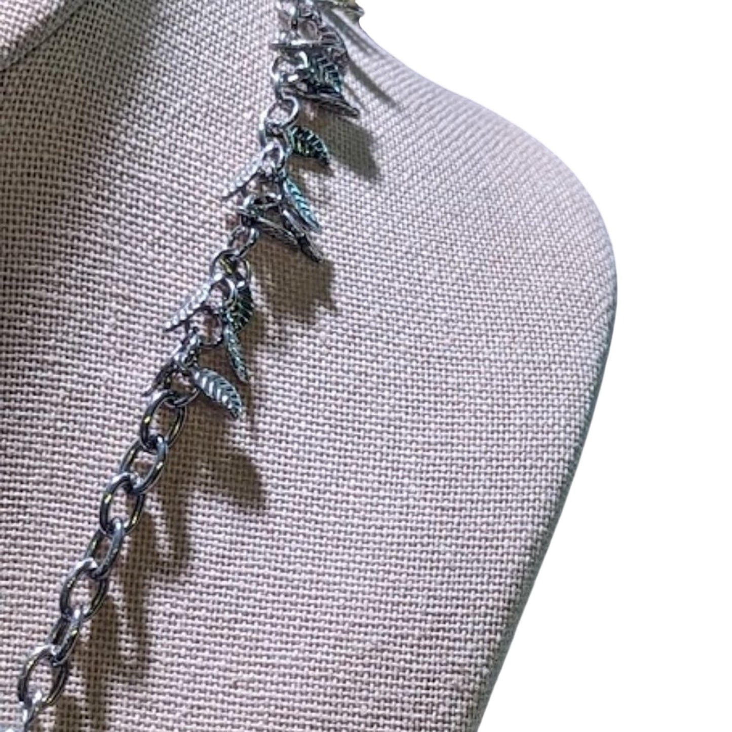 Turquoise Color Howlite with Aqua Crystals on Silver Tone Necklace