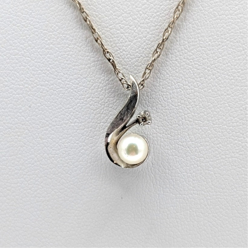 Vintage 925 Sterling Silver Pearl White Sapphire Pendant Chain 19.5" Necklace