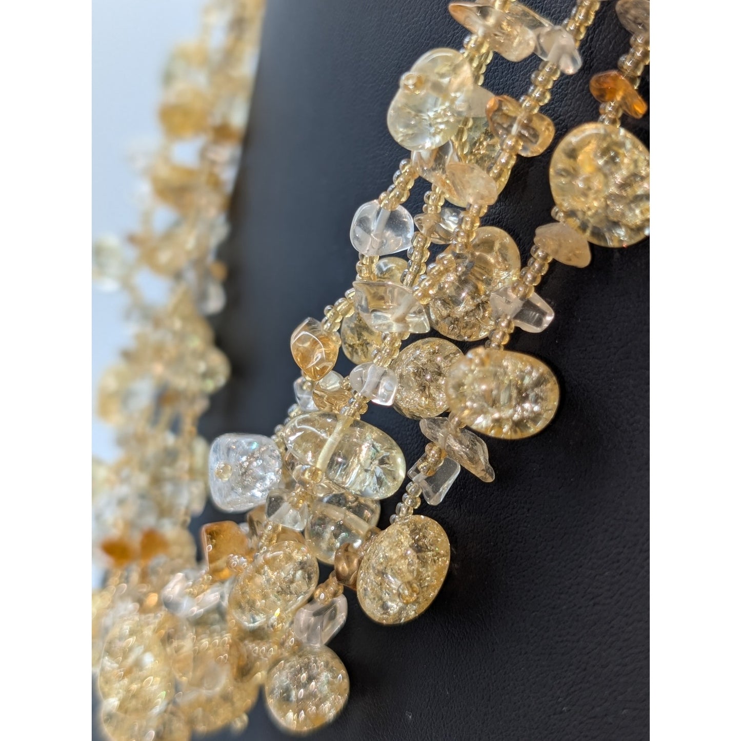 Cookie Lee Sunshiny Golds and Yellows Four Strand Glass Stone Bead Necklace