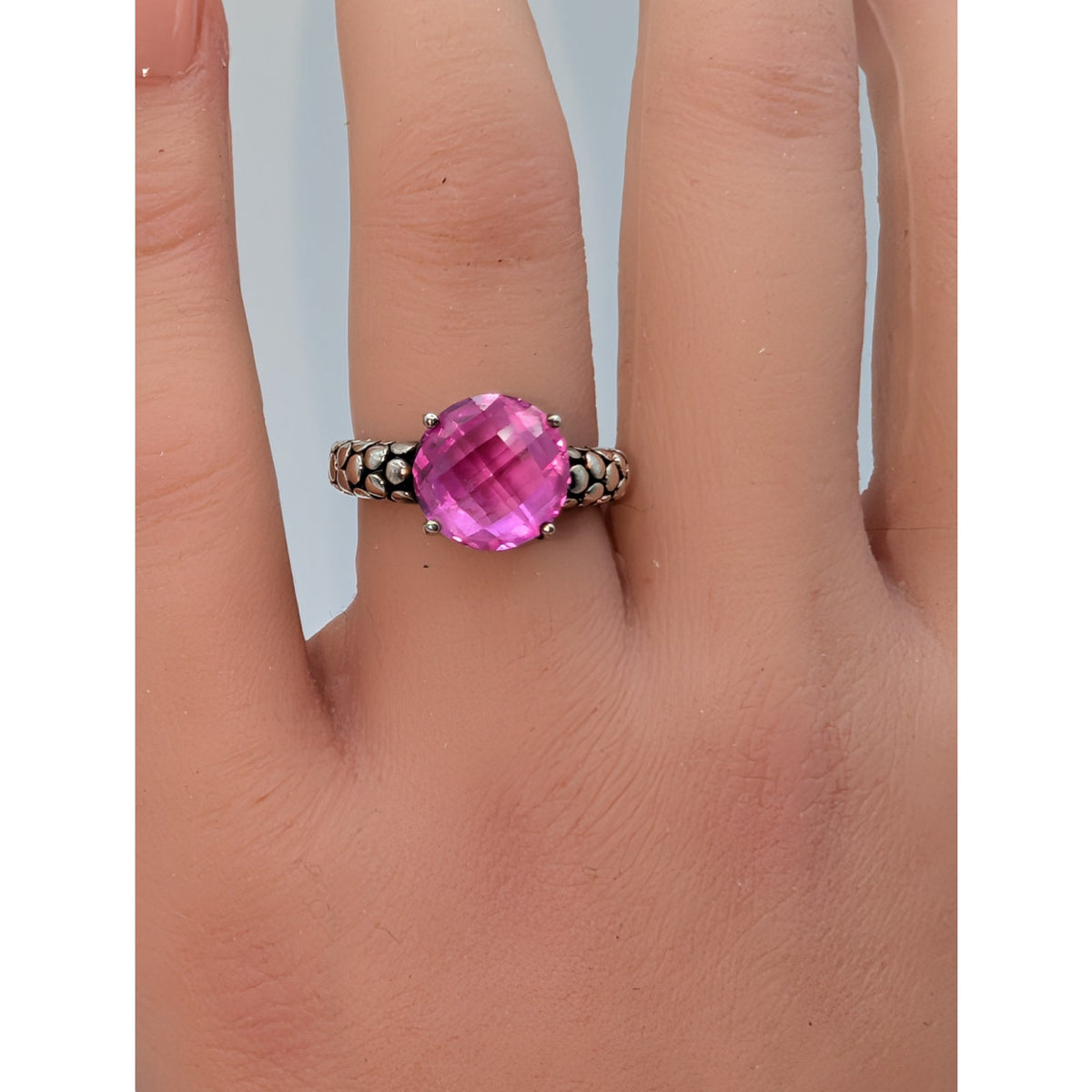 Michael Dawkins 925 Sterling Rose Cut Checkerboard Round Pink Sapphire Ring Sz 6