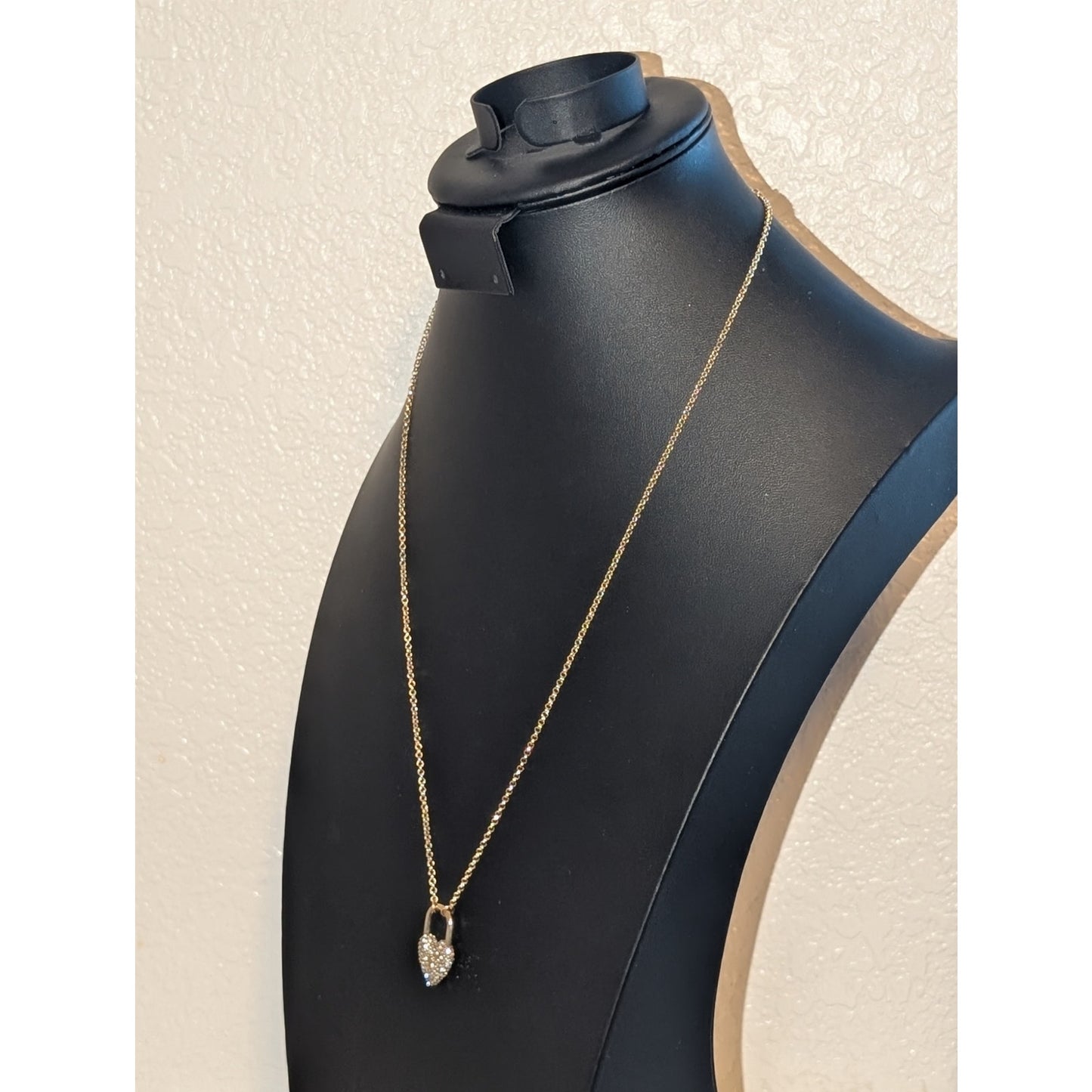 Sugarfix Pave Heart Lock Gold Tone Pendant Chain 26" Necklace