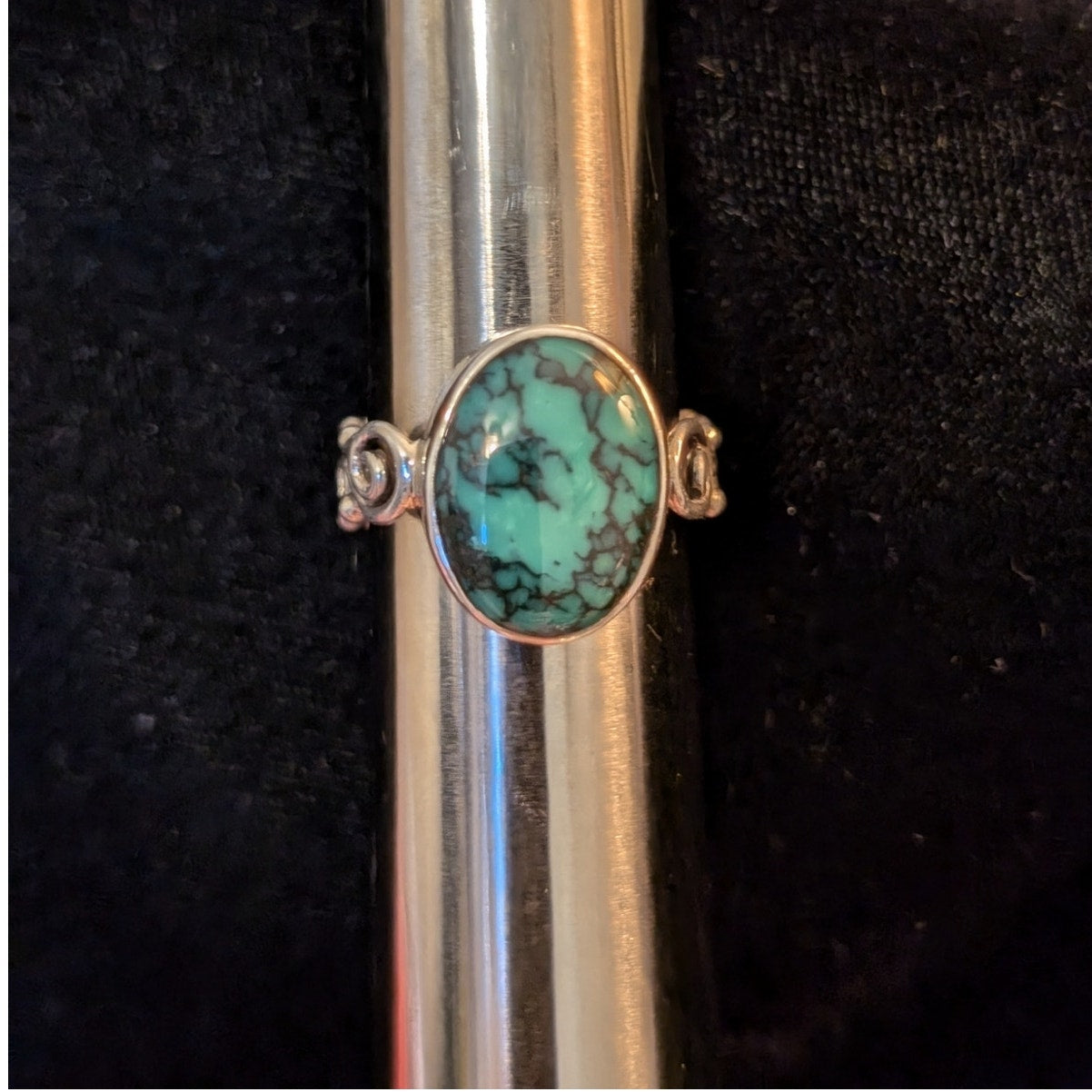 Turquoise 925 Sterling Silver Filigree Band Ring Size 8.75