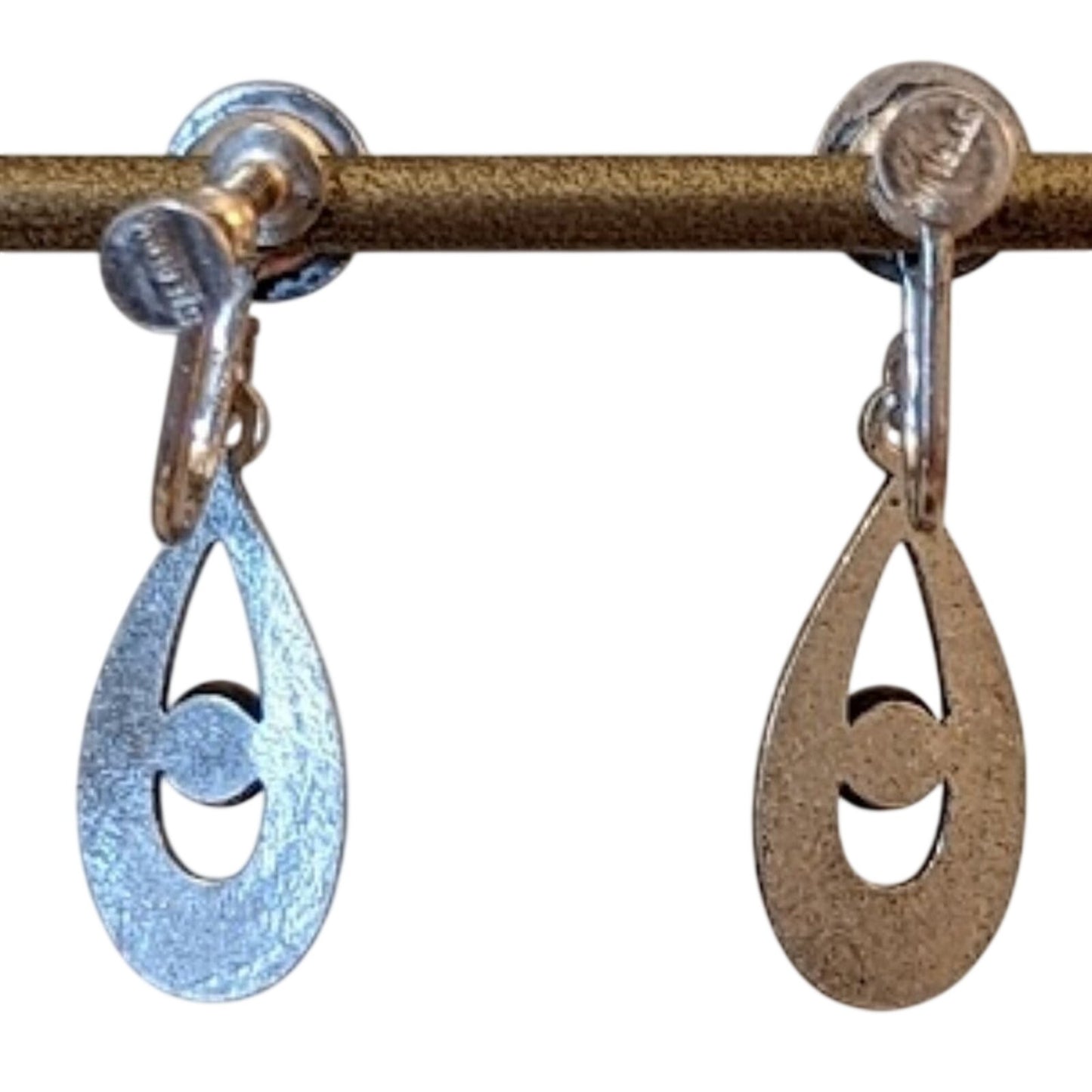 Vintage Marked Sterling Petit Point Turquoise Screw On Teardrop Dangle Earrings