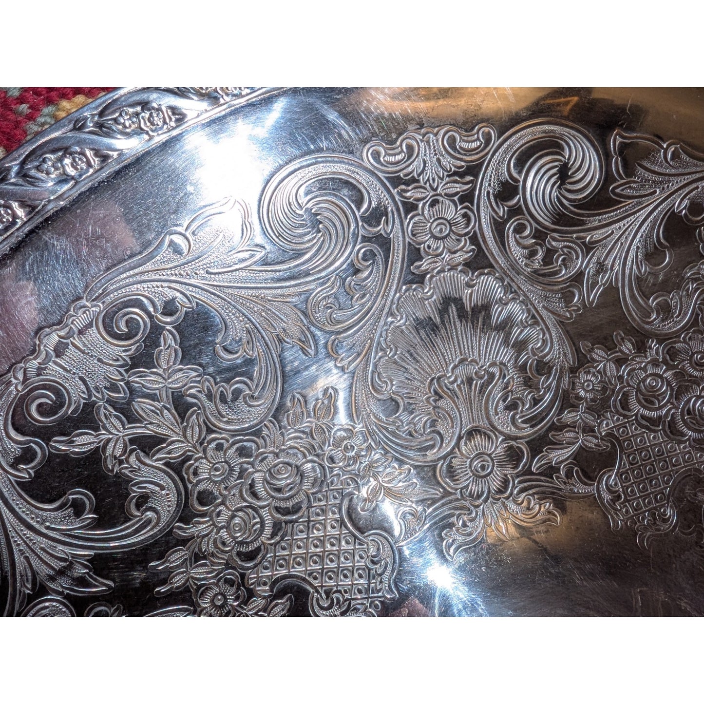 Wm Rogers & Son Spring Flowers 2066 Silver Plate Chip & Dip Platter Tray VTG