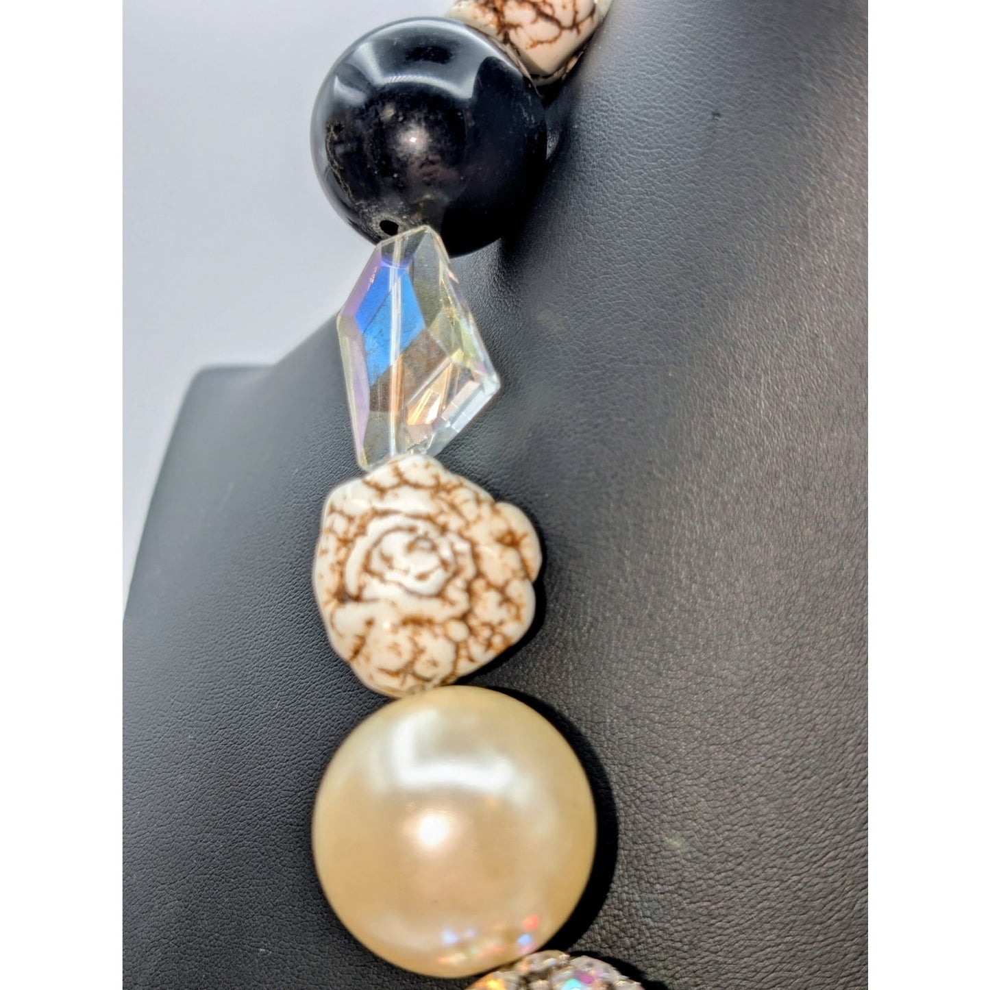 Extra Large Chunky Heavy Stone Glass Faux Pearl Rhinestone Ball 21.25" Necklace